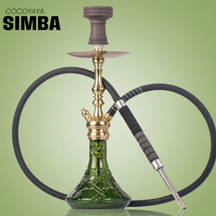 Cocoyaya Simba hookah with green base and gold accents on a light green background