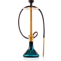 COCOYAYA King Series Heygan Hookah with Black Bag - Gold Stem & Aqua Base