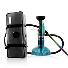 COCOYAYA Mini Ferro Hookah with Light Grey Bag - Rainbow Stem & Ocean Aura Base