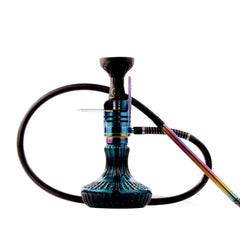 COCOYAYA Mini Ferro Hookah with Rustic Brown Bag - Rainbow Stem & Royal Teal Base