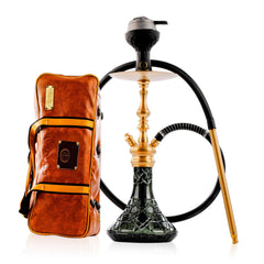 COCOYAYA Simba Hookah with Camel Bag - Gold Stem & Emerald Green Base