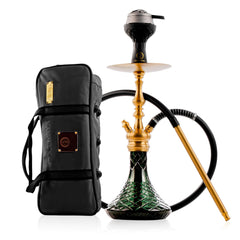 COCOYAYA Simba Hookah with Dark Grey Bag - Gold Stem & Emerald Green Base