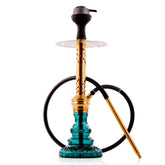 COCOYAYA Valeria Flame Hookah with Pink Bag - Gold Stem & Aqua Base