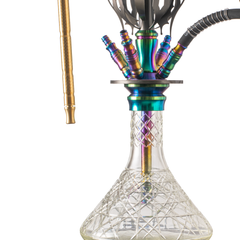 COCOYAYA Caesar 4 Pipe Hookah - Rainbow Stem & Transparent Base