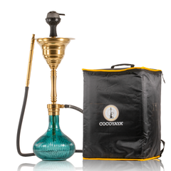 COCOYAYA Yara Hookah with Bag - Gold Stem & Emerald Green Base