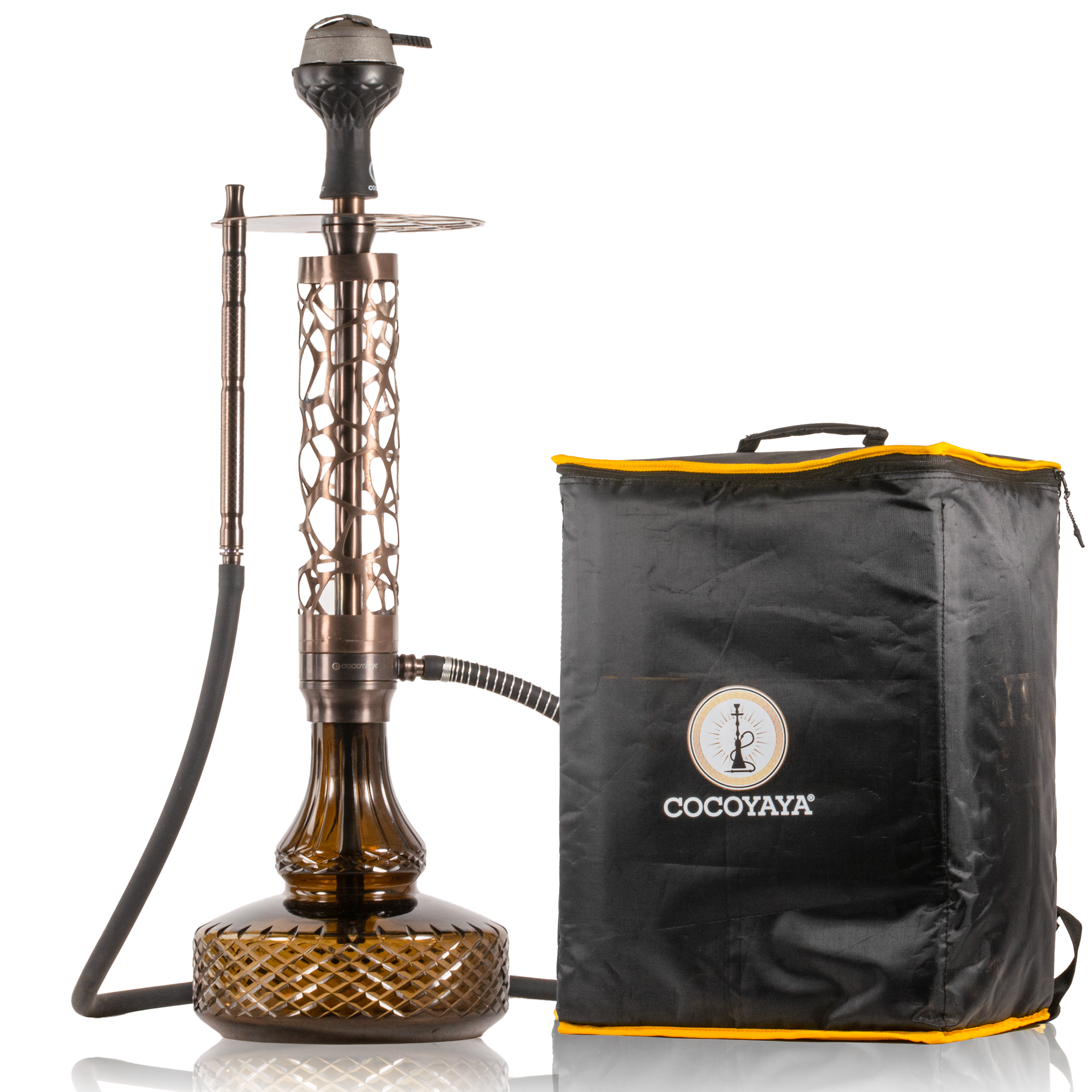 COCOYAYA Almavi Hookah (Ferro Series) with Bag - Bronze Stem & Brown Base