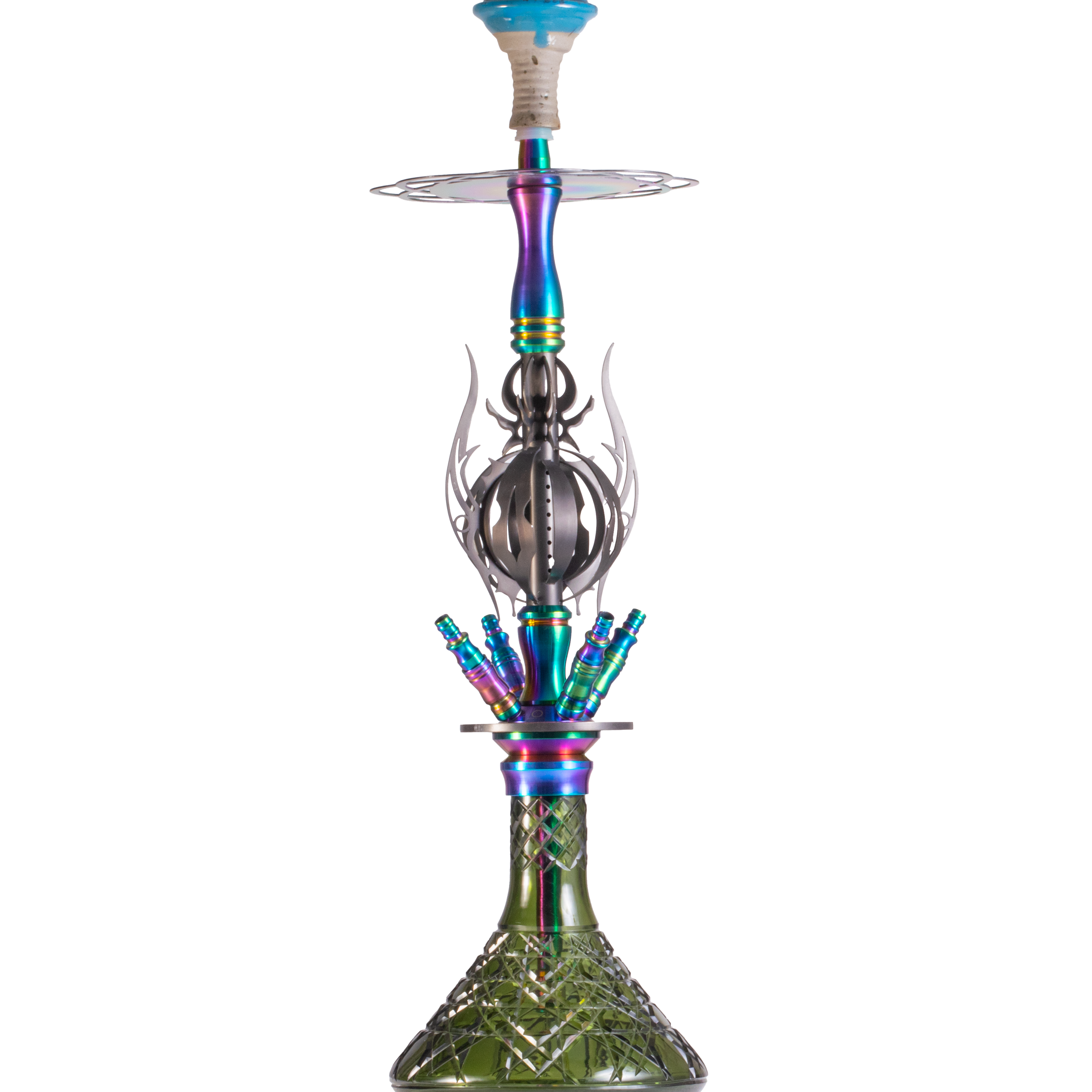 COCOYAYA Caesar 4 Pipe Hookah - Rainbow Stem & Green Base