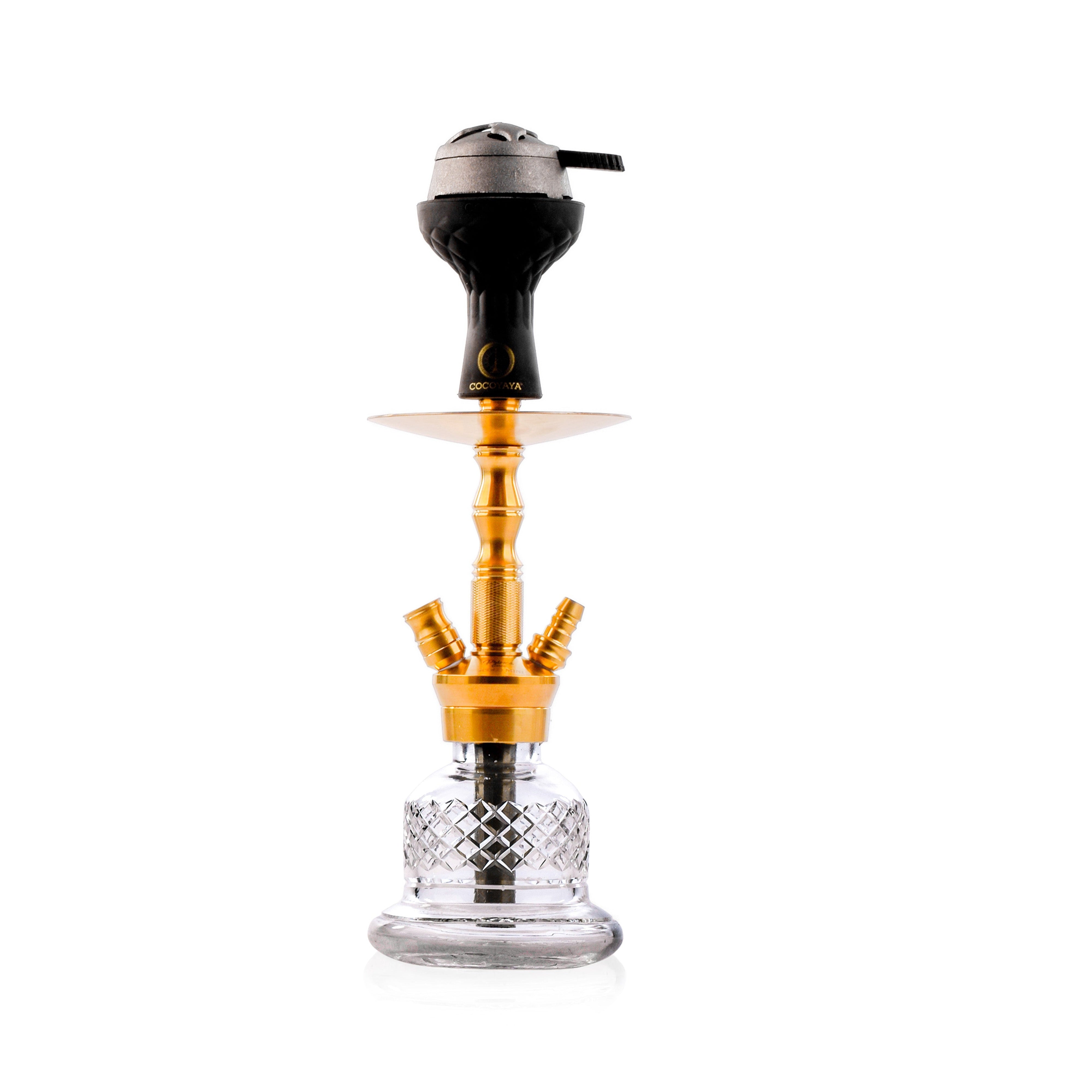 COCOYAYA Coco Mini Hookah with Light Grey Bag - Gold Stem & Transparent Base