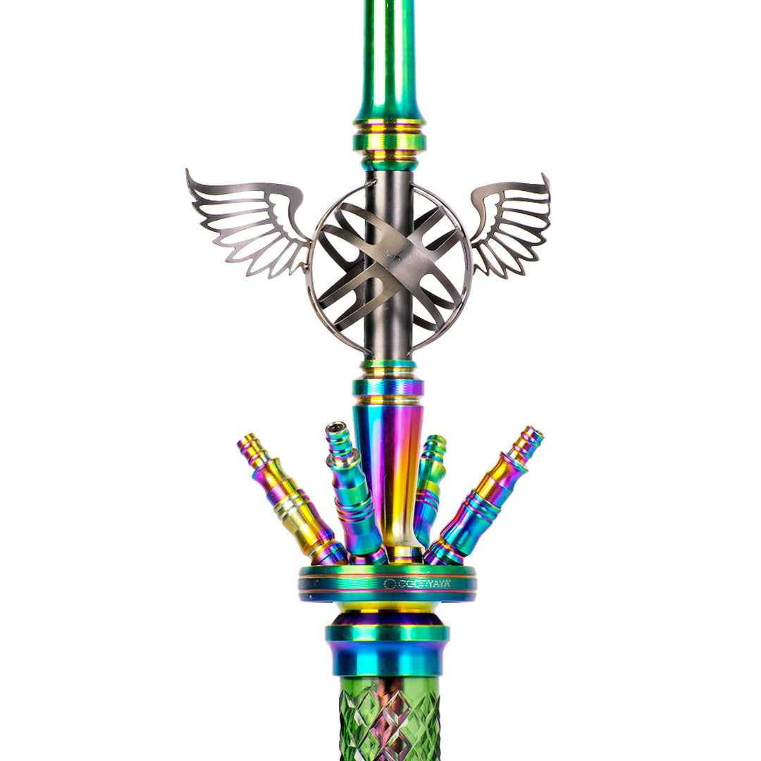 COCOYAYA Amara 4 Pipe Hookah - Rainbow Stem & Green Base