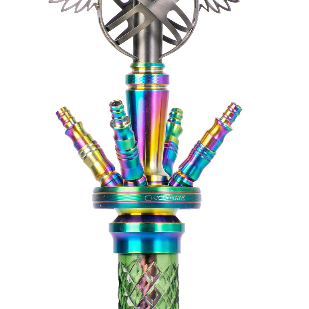 COCOYAYA Amara 4 Pipe Hookah - Rainbow Stem & Green Base