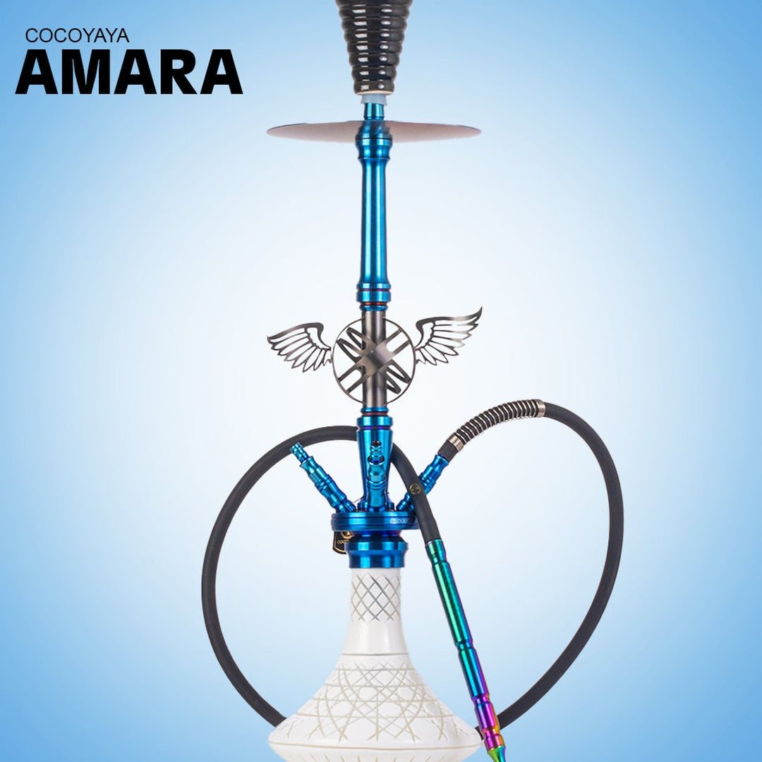 COCOYAYA Amara 4 Pipe Hookah - Rainbow Stem & White Base