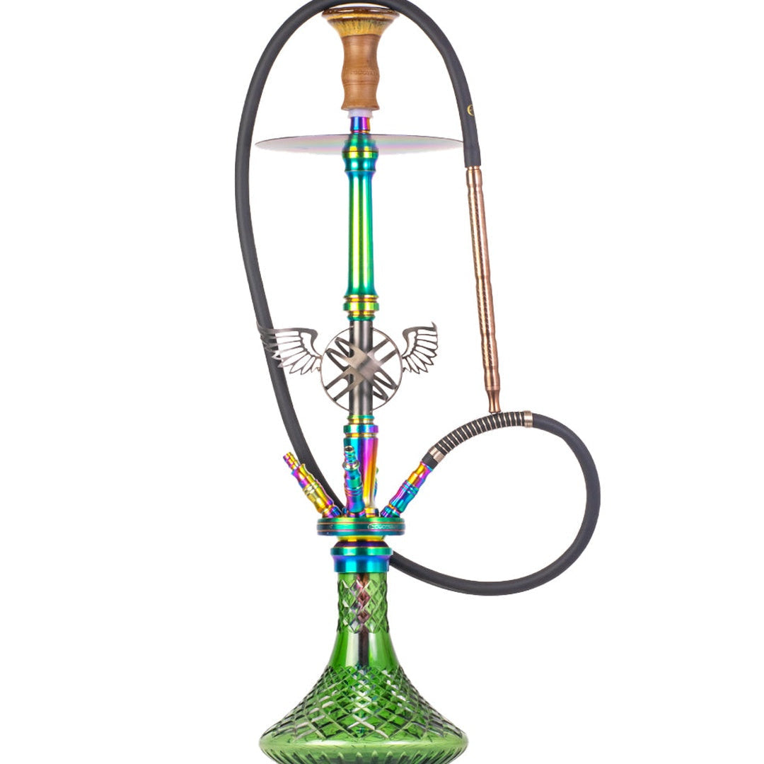 COCOYAYA Amara 4 Pipe Hookah - Rainbow Stem & Green Base