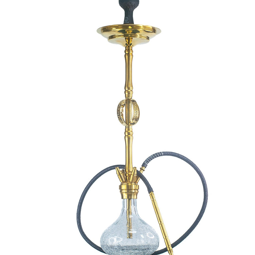COCOYAYA Great King 4 Stripe Hookah - Gold Stem (Crackle Base)