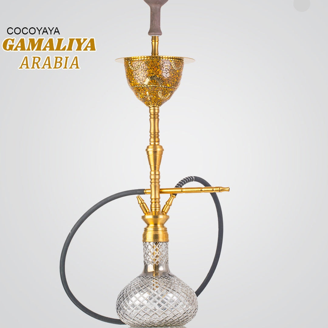 COCOYAYA Printed Gamaliya Arabia Grande Hookah - Gold Stem & Round Base