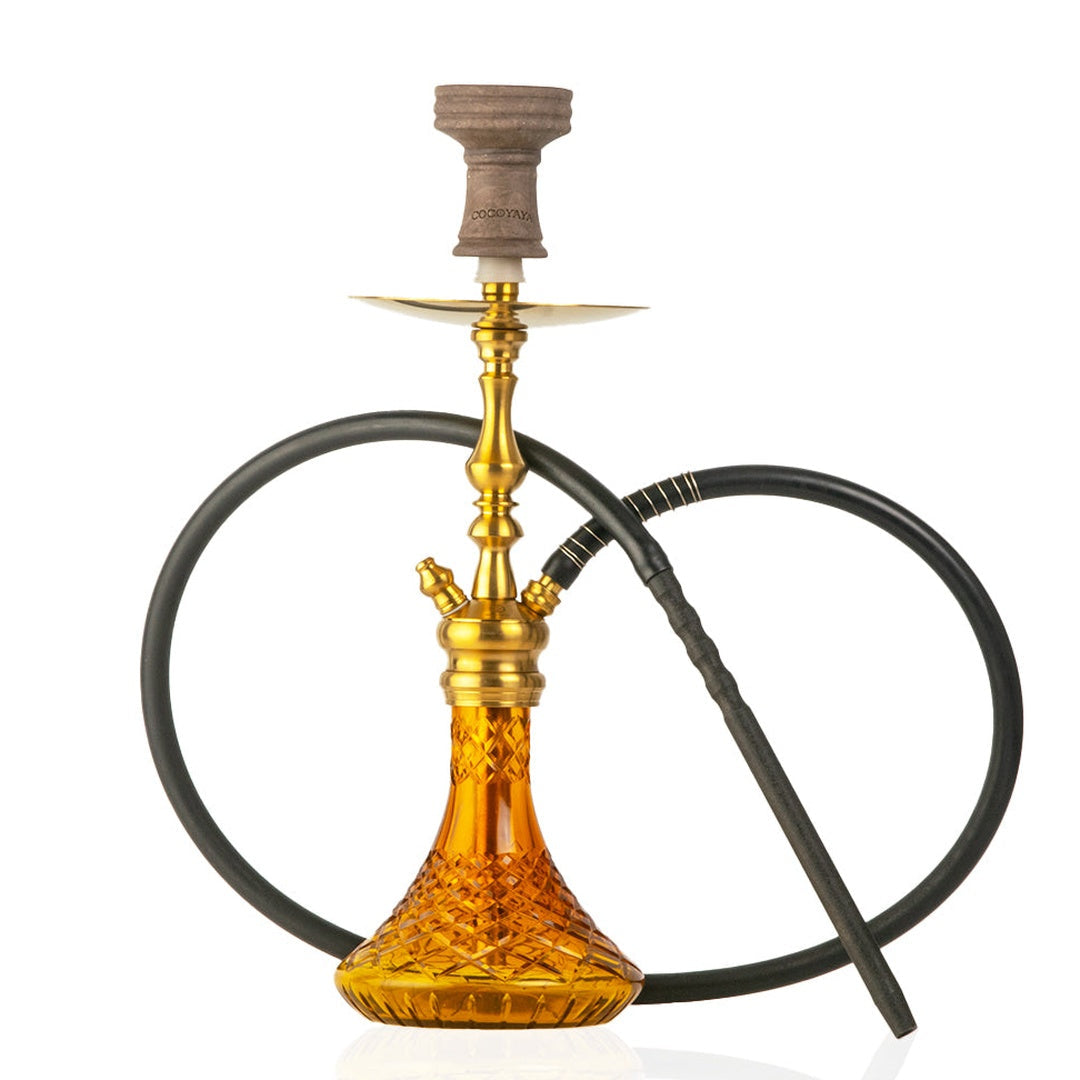 Hookah with gold and amber design on a white background