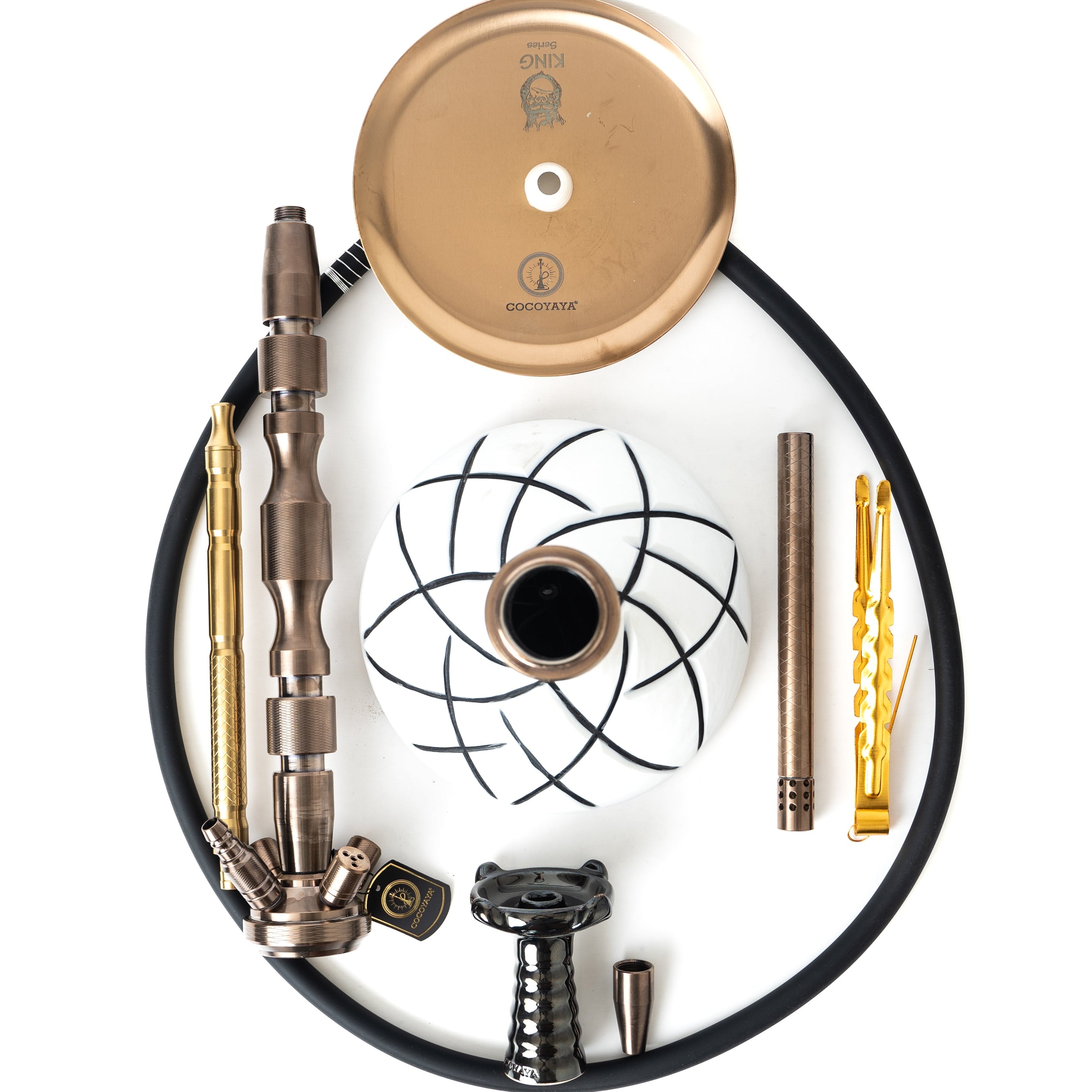 COCOYAYA King Series Hookah - White Base & Bronze Stem