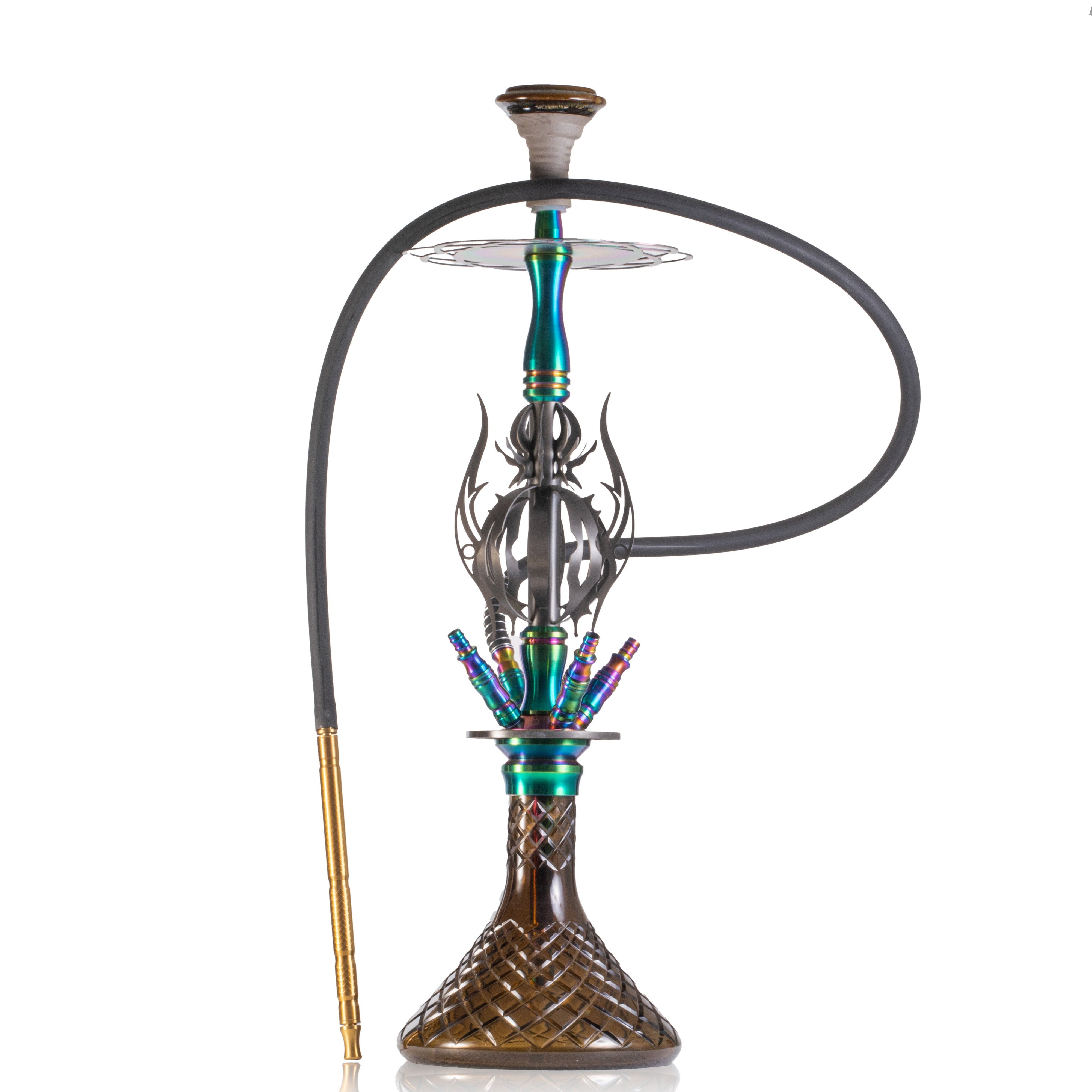 COCOYAYA Caesar 4 Pipe Hookah - Rainbow Stem & Brown Base