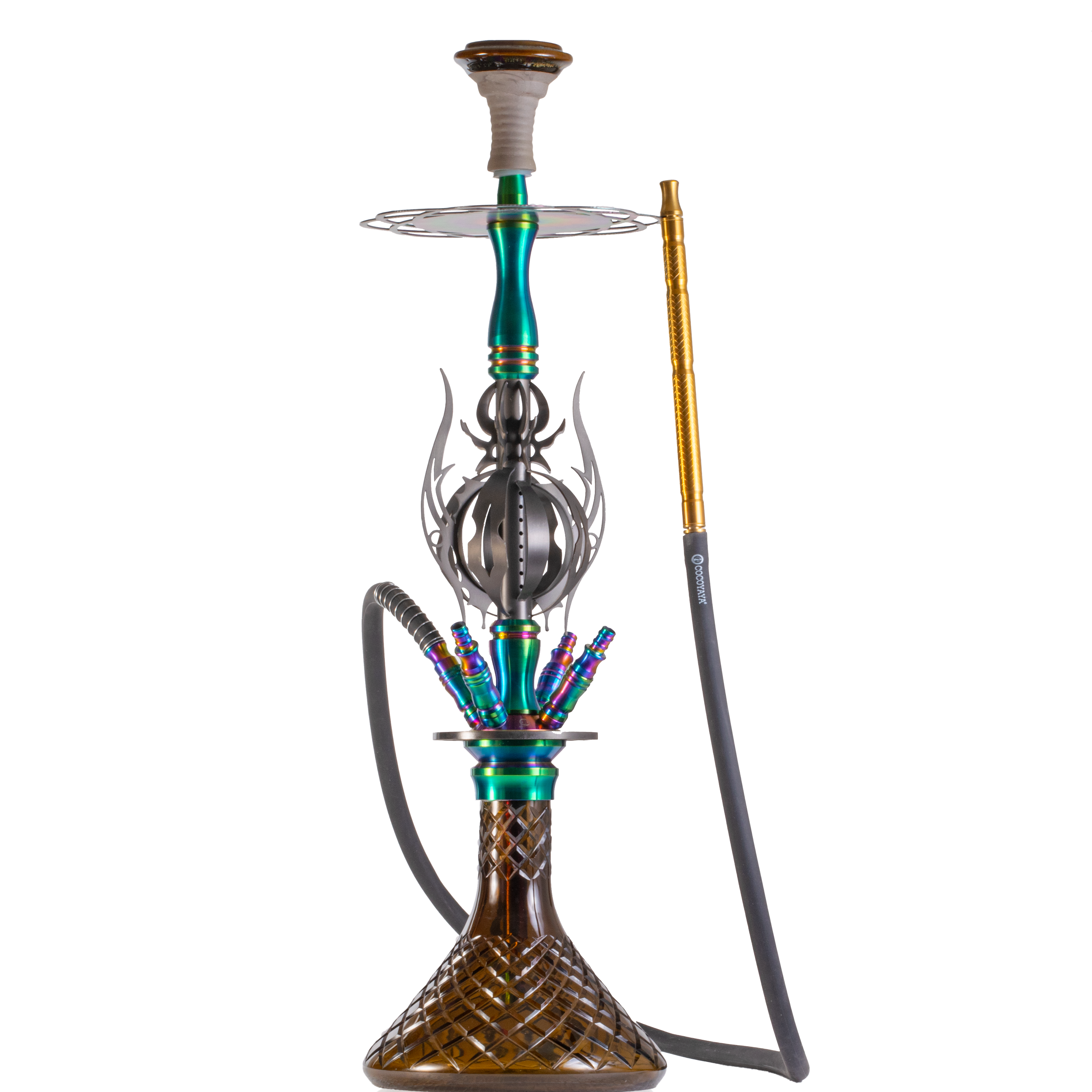 COCOYAYA Caesar 4 Pipe Hookah - Rainbow Stem & Brown Base