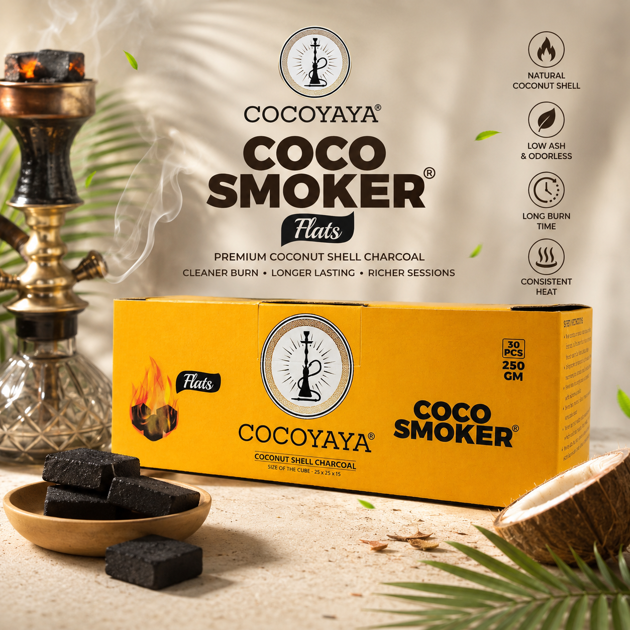 Cocoyaya Coco Smoker Flat Coconut Charcoal