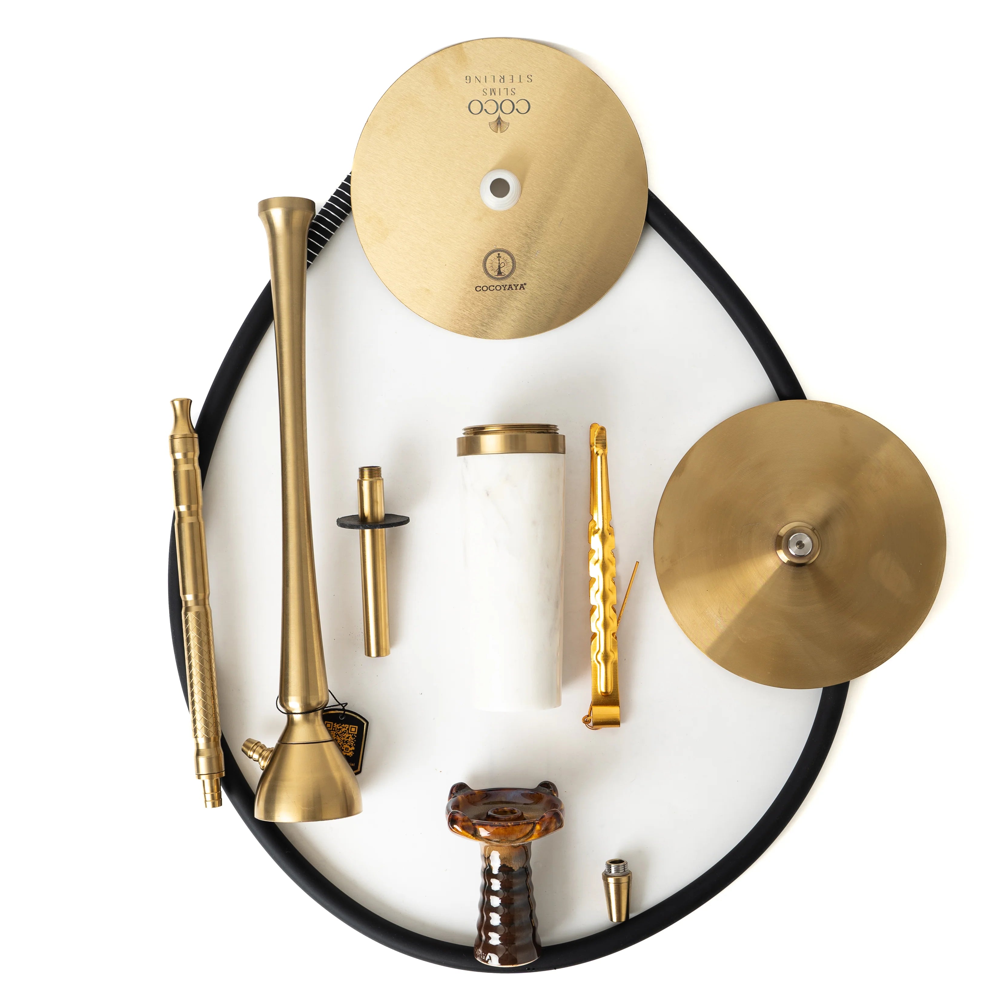 Cocoyaya Slims Sterling Hookah - Golden Stem &  White Marble Base