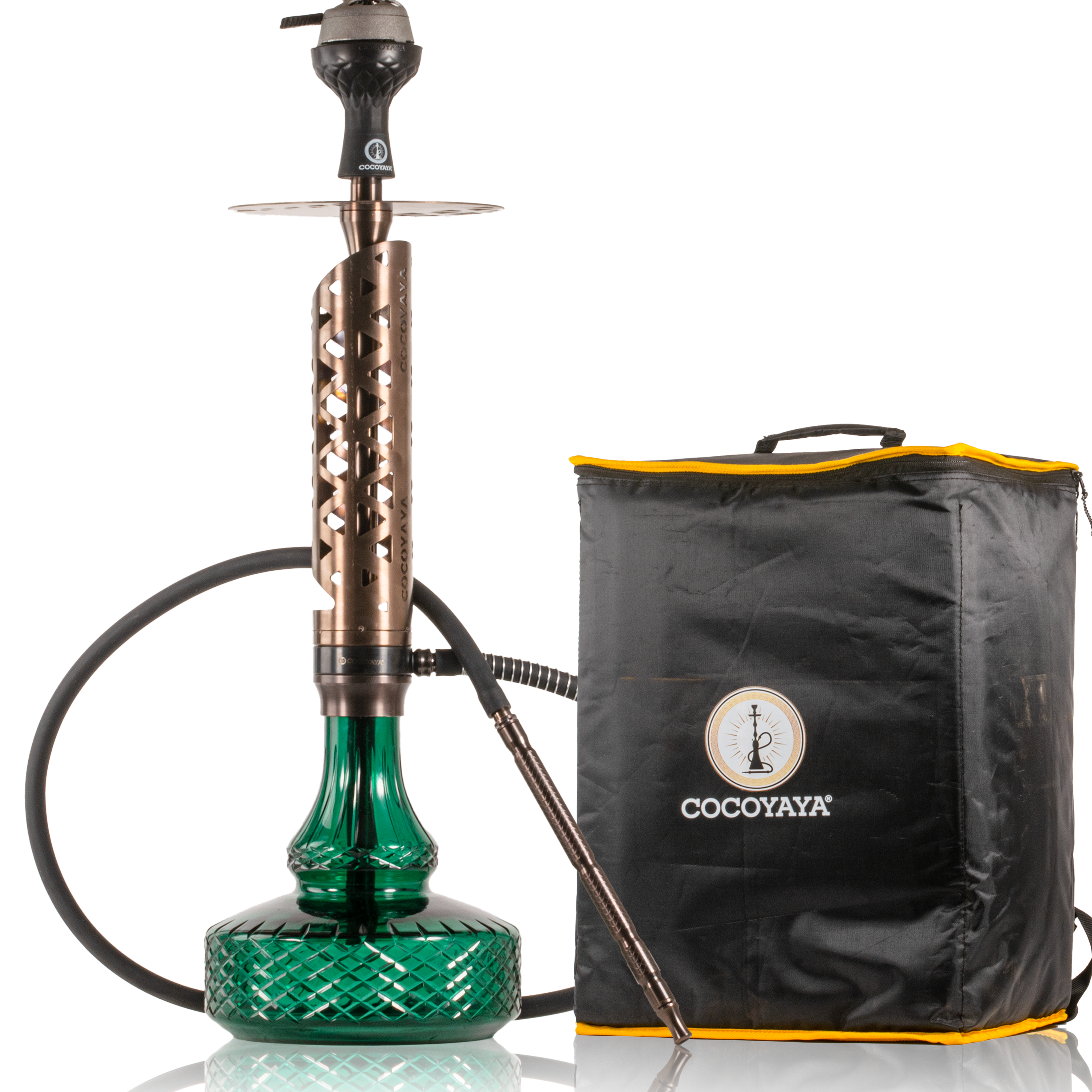 COCOYAYA Crucio Hookah (Ferro Series) with Bag - Bronze Stem & Green Base