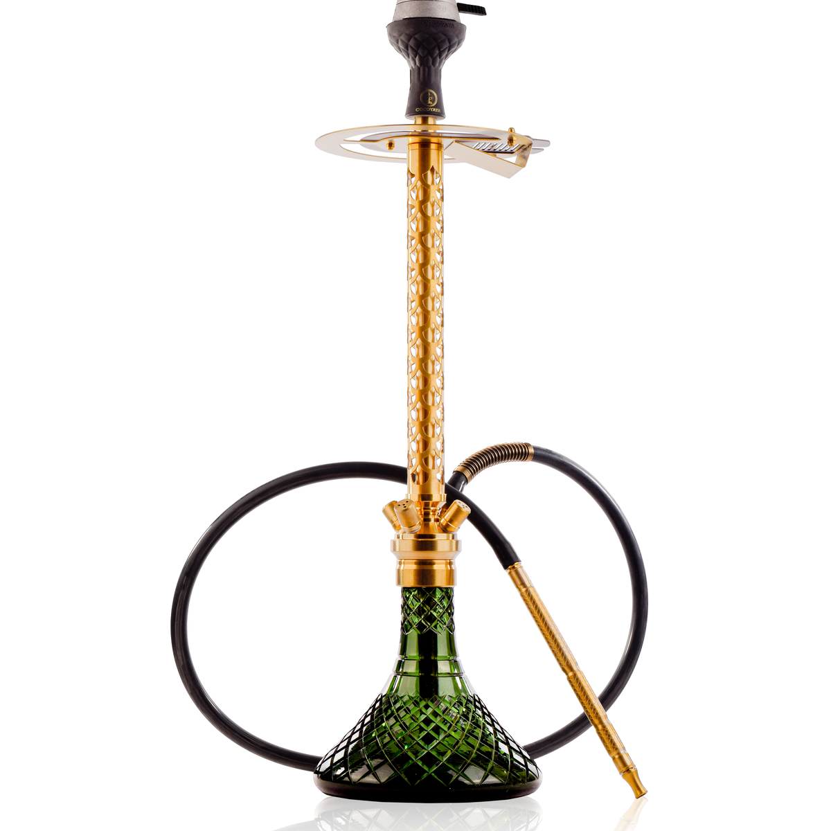 COCOYAYA King Series 2.0 DYA Hookah with Black Bag - Gold Stem & Emerald Green Base