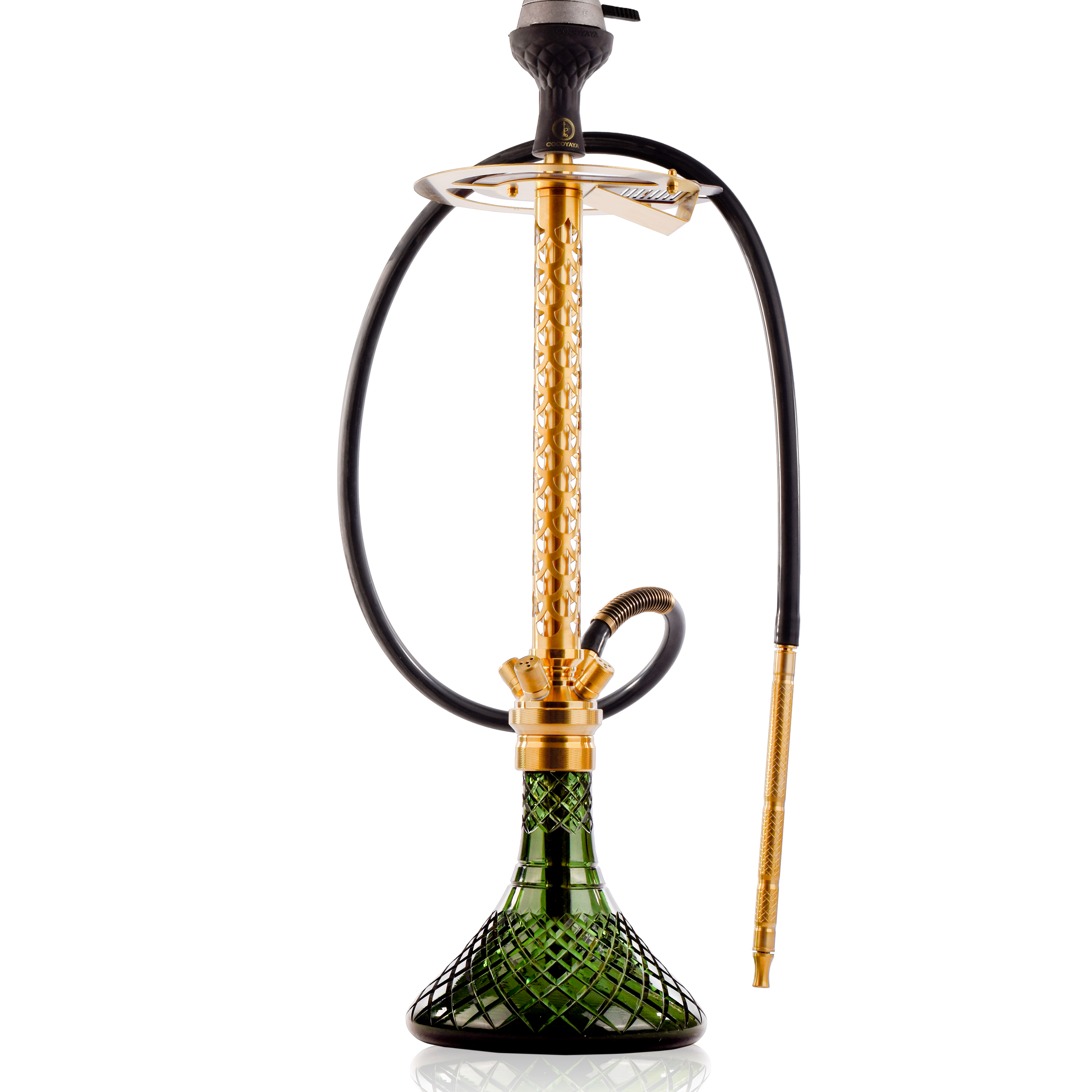 COCOYAYA King Series 2.0 DYA Hookah with Black Bag - Gold Stem & Emerald Green Base