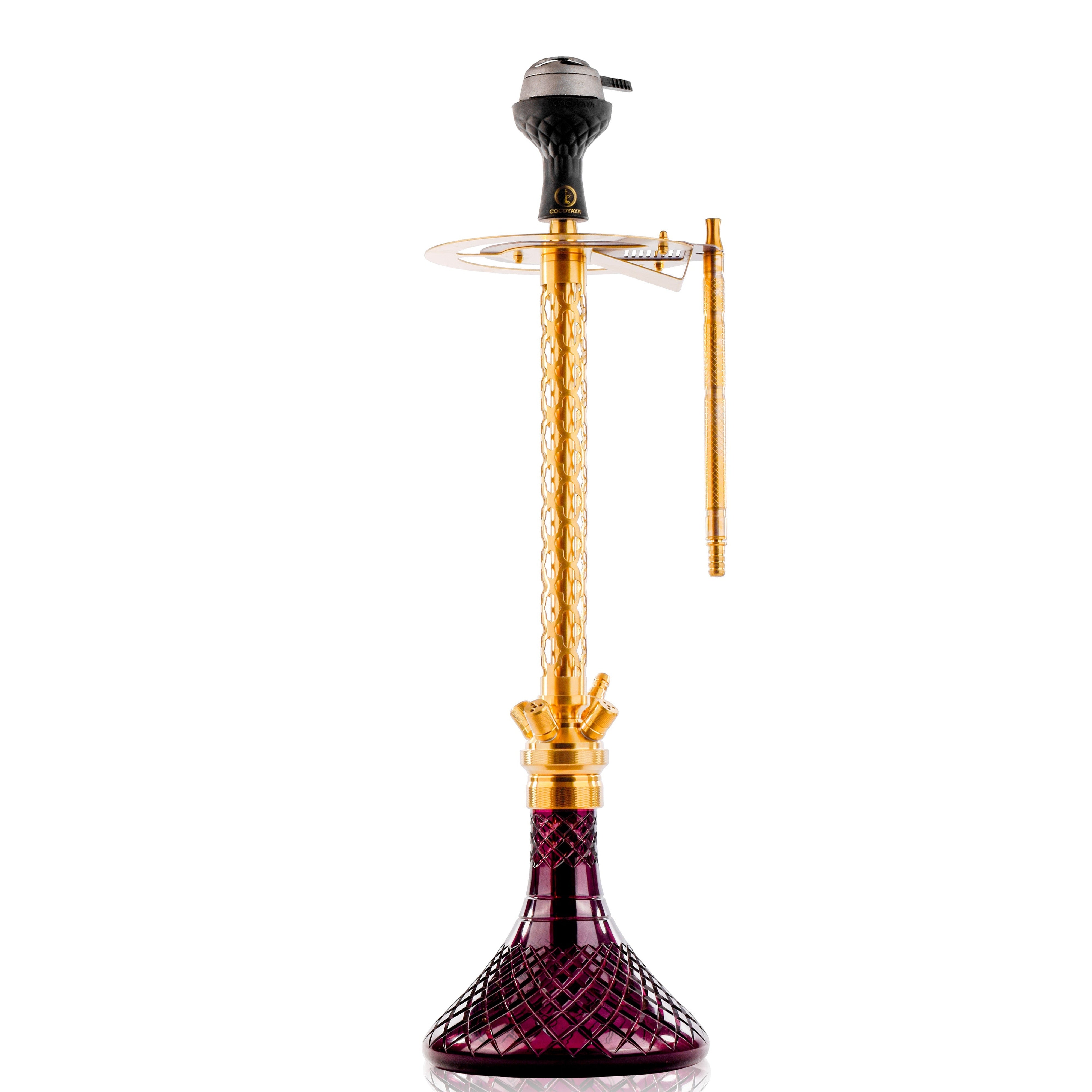 COCOYAYA King Series 2.0 Pluto Hookah with Black Bag - Gold Stem & Purple Base