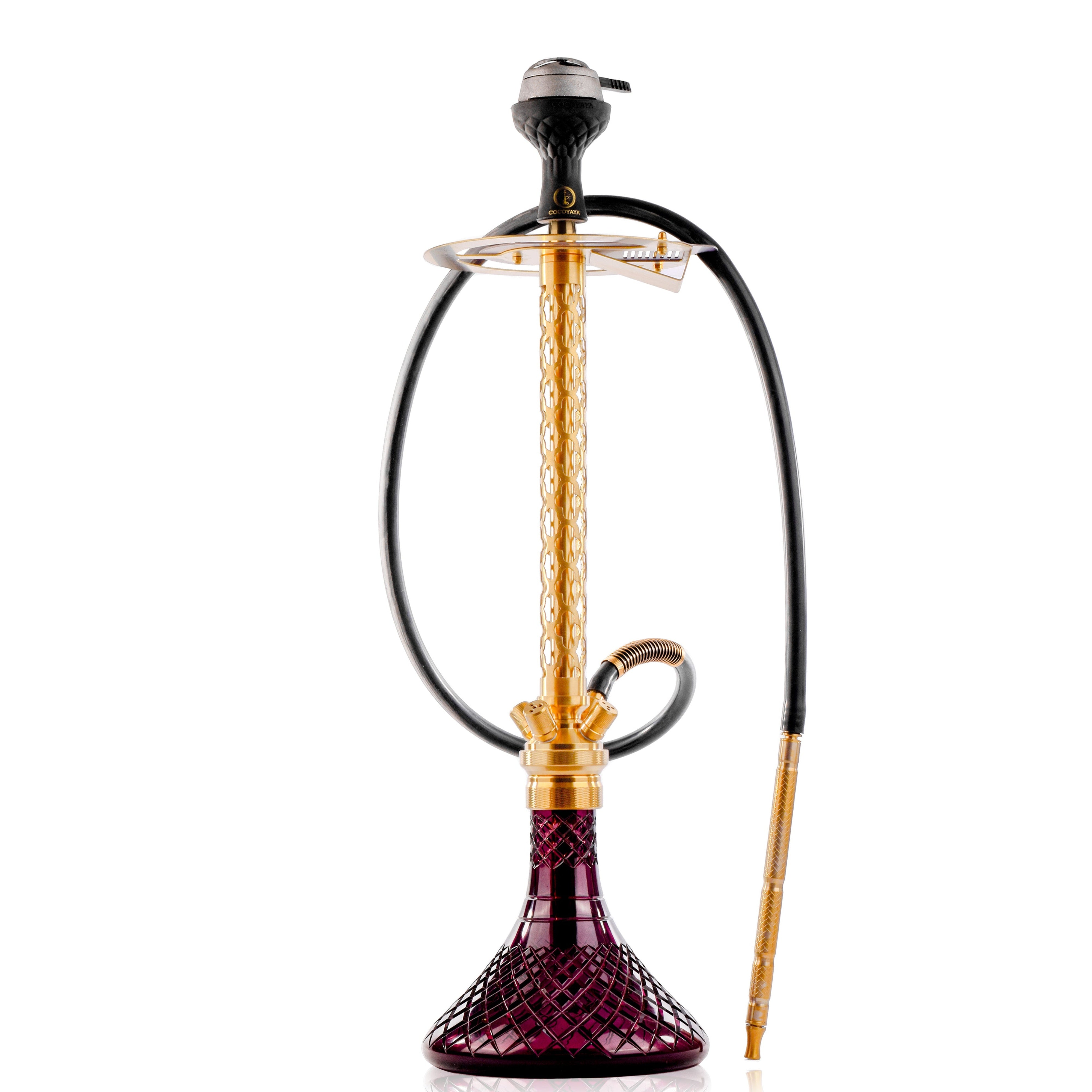 COCOYAYA King Series 2.0 Pluto Hookah with Black Bag - Gold Stem & Purple Base