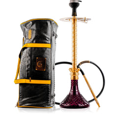 COCOYAYA King Series 2.0 Pluto Hookah with Black Bag - Gold Stem & Purple Base