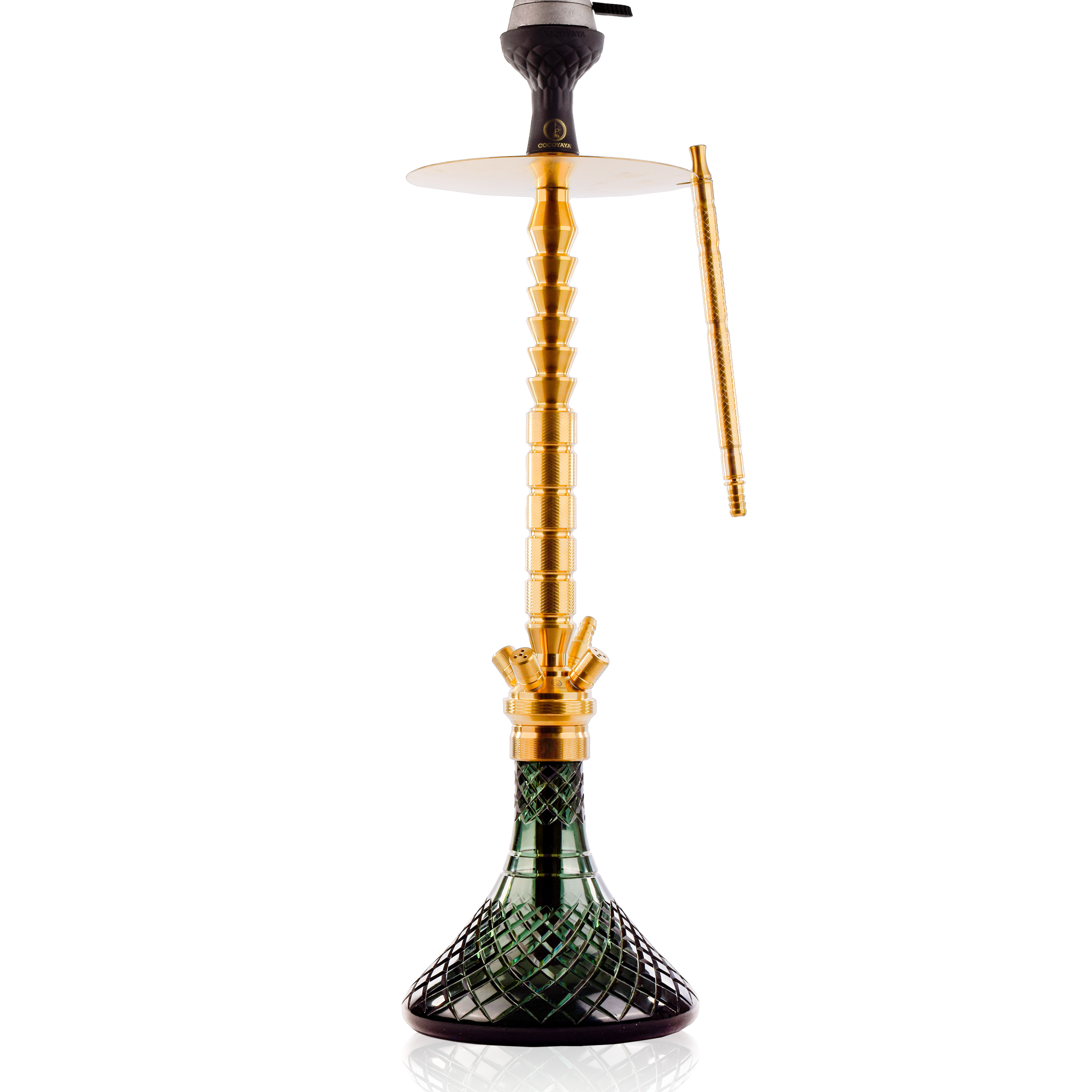 COCOYAYA King Series Heygan Hookah with Black Bag - Gold Stem & Emerald Green Base