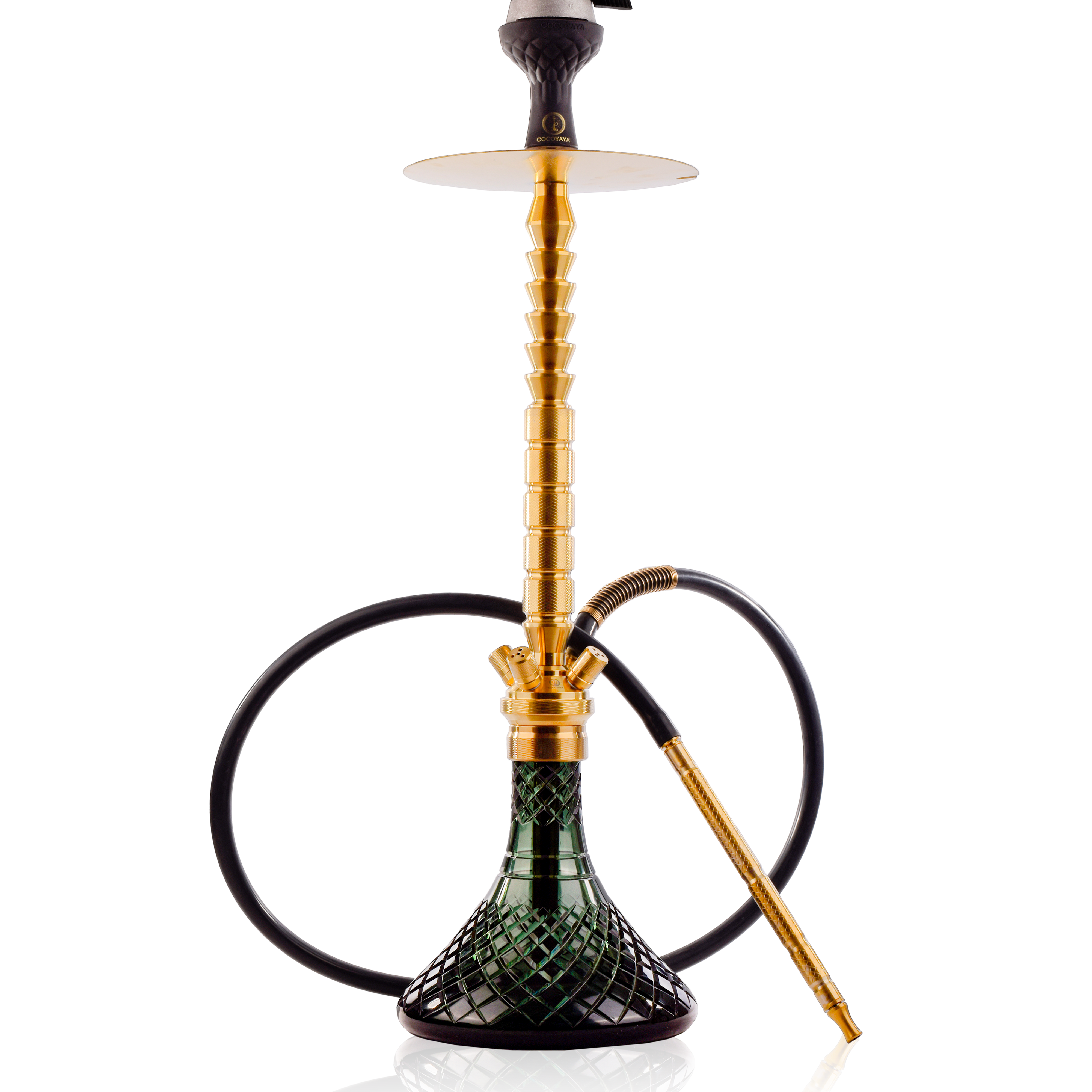 COCOYAYA King Series Heygan Hookah with Black Bag - Gold Stem & Emerald Green Base