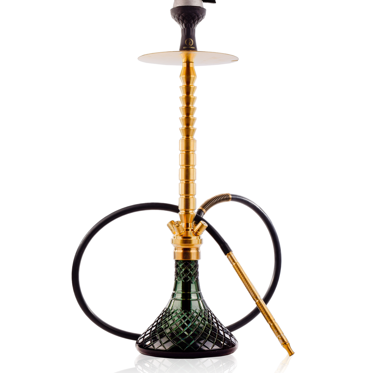 COCOYAYA King Series Heygan Hookah with Black Bag - Gold Stem & Emerald Green Base