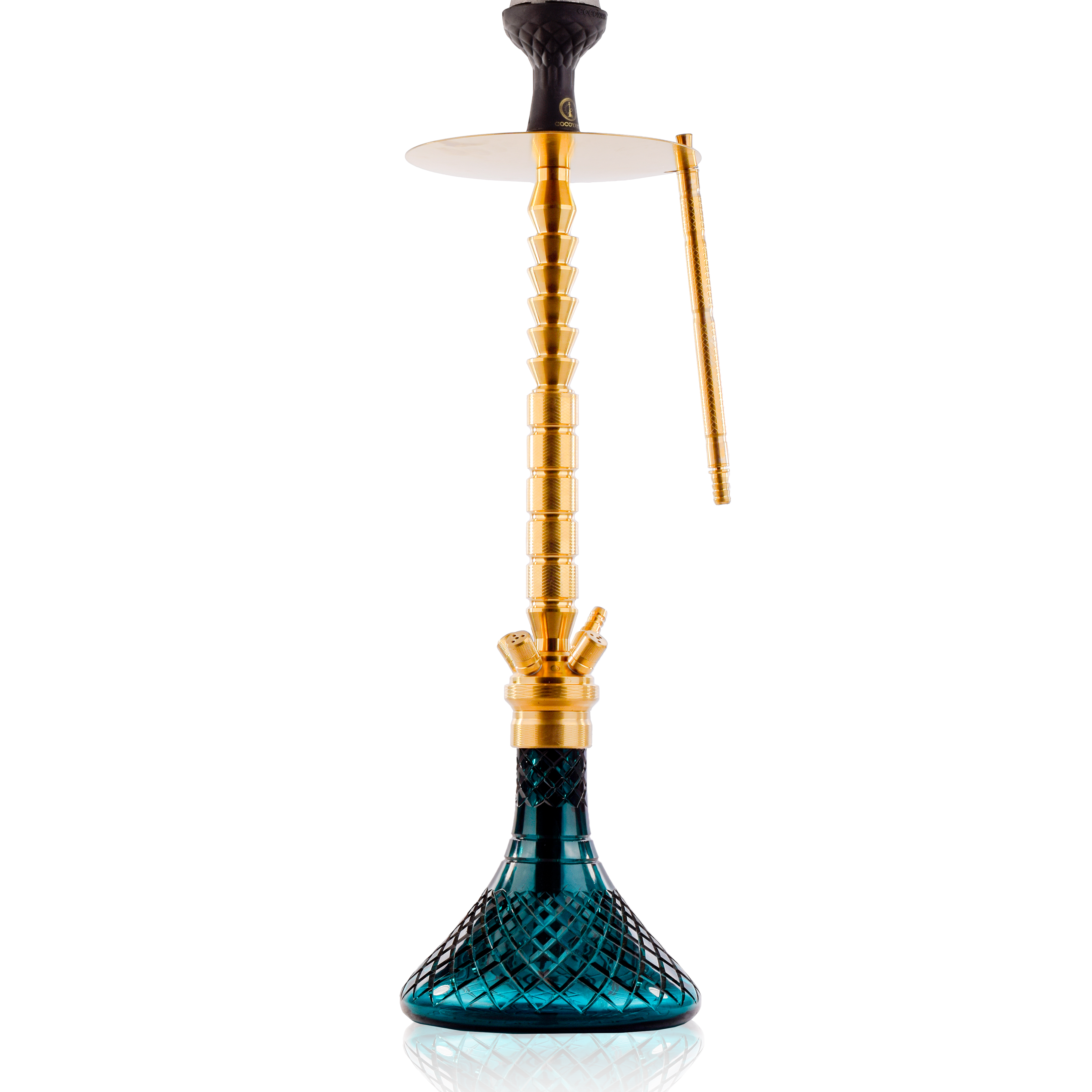 COCOYAYA King Series Heygan Hookah with Black Bag - Gold Stem & Aqua Base