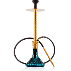 COCOYAYA King Series Heygan Hookah with Black Bag - Gold Stem & Aqua Base