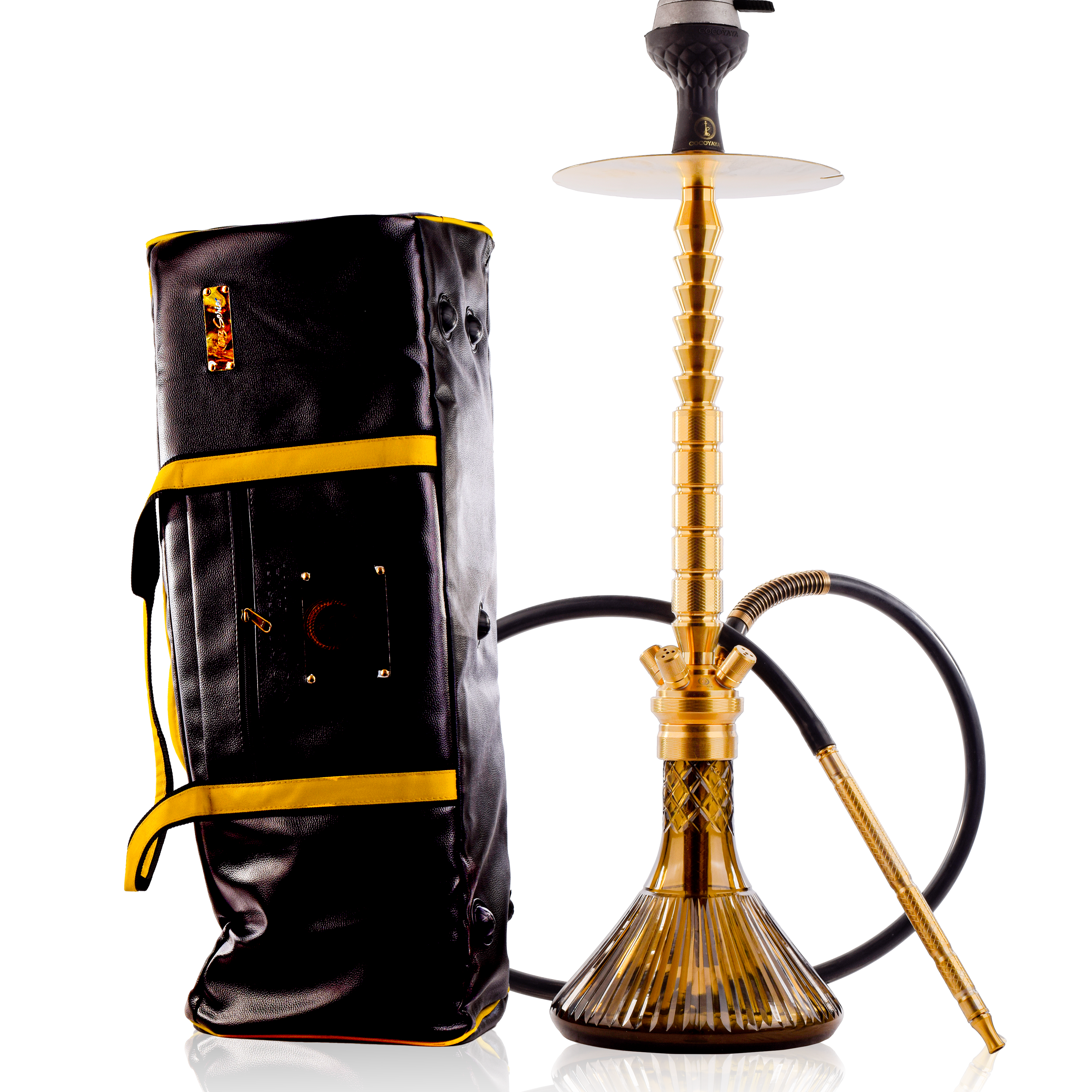 COCOYAYA King Series Heygan Hookah with Black Bag - Gold Stem & Grey Base
