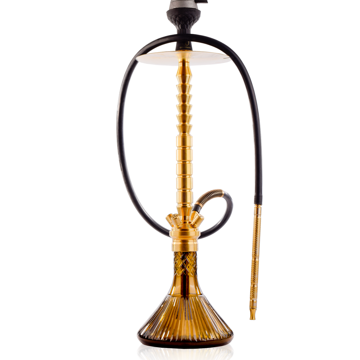 COCOYAYA King Series Heygan Hookah with Black Bag - Gold Stem & Grey Base