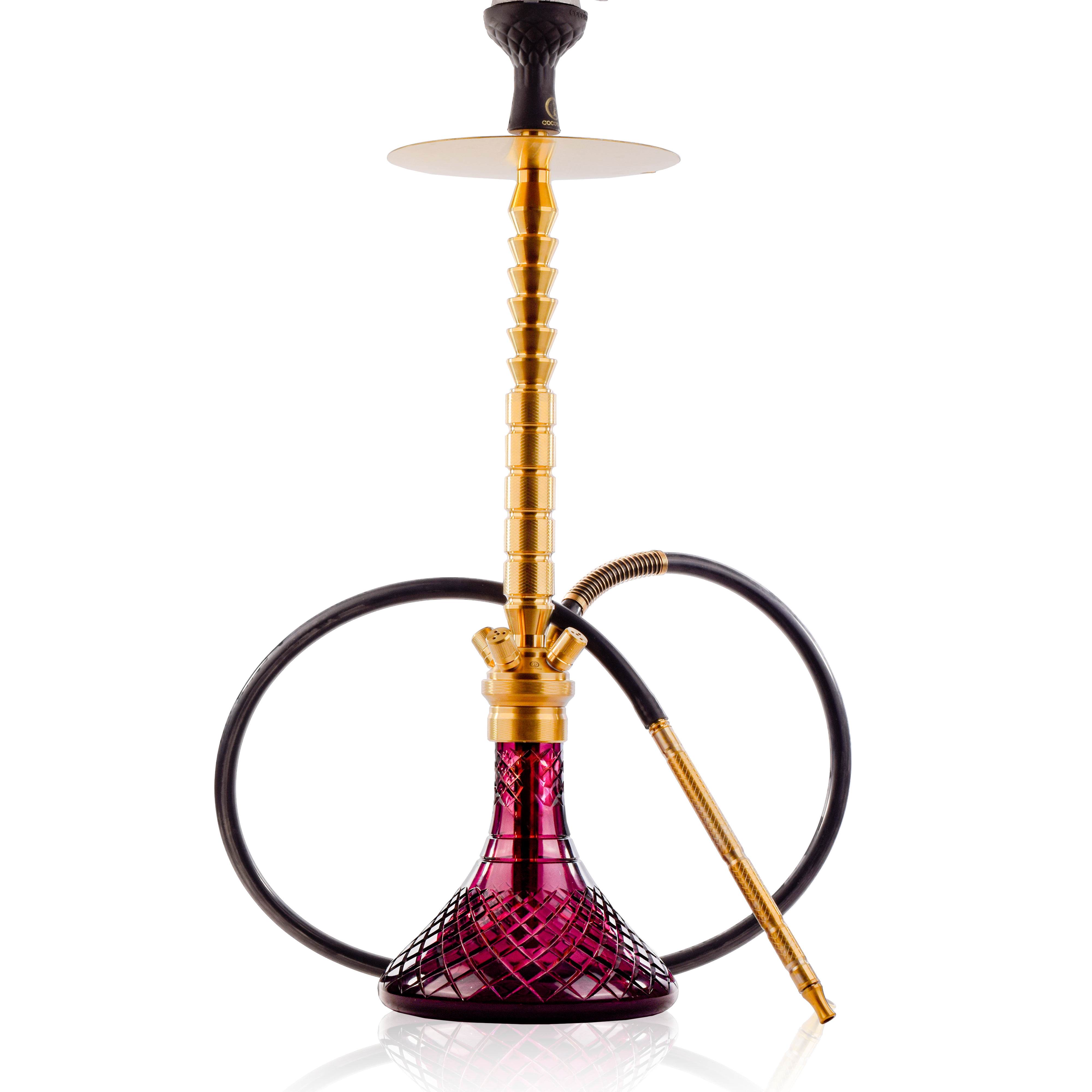 COCOYAYA King Series Heygan Hookah with Black Bag - Gold Stem & Purple Base