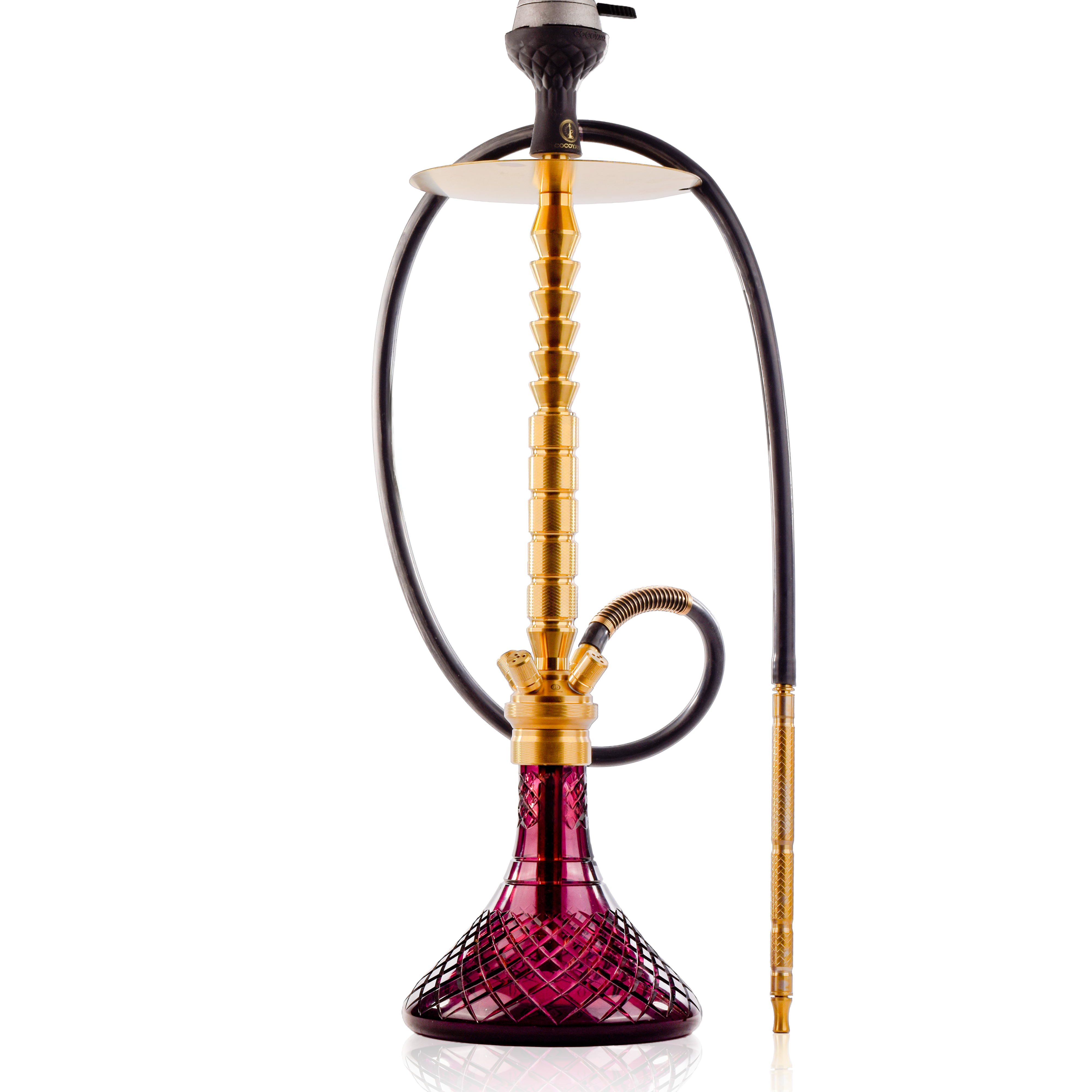 COCOYAYA King Series Heygan Hookah with Black Bag - Gold Stem & Purple Base