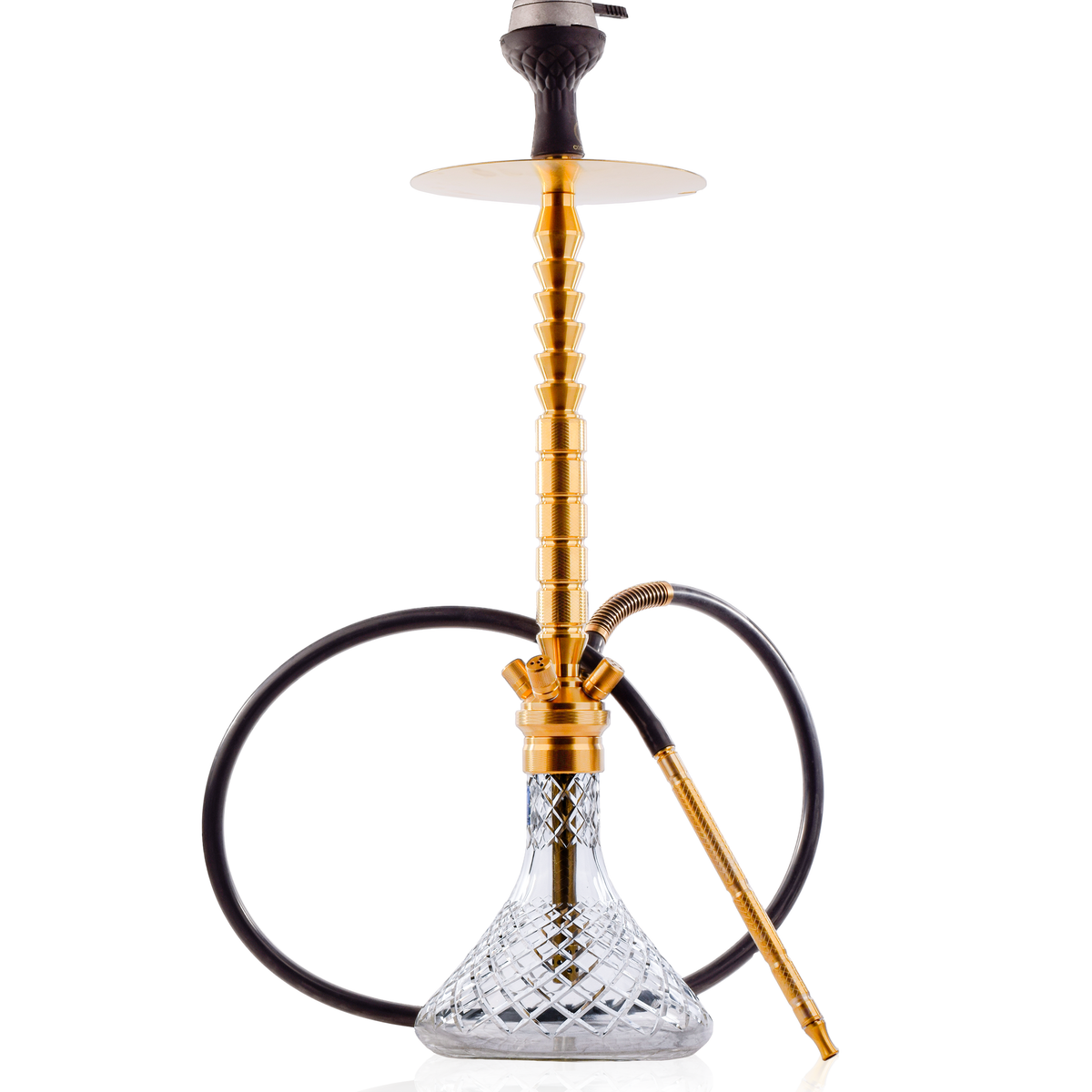 COCOYAYA King Series Heygan Hookah with Black Bag - Gold Stem & Transparent Base