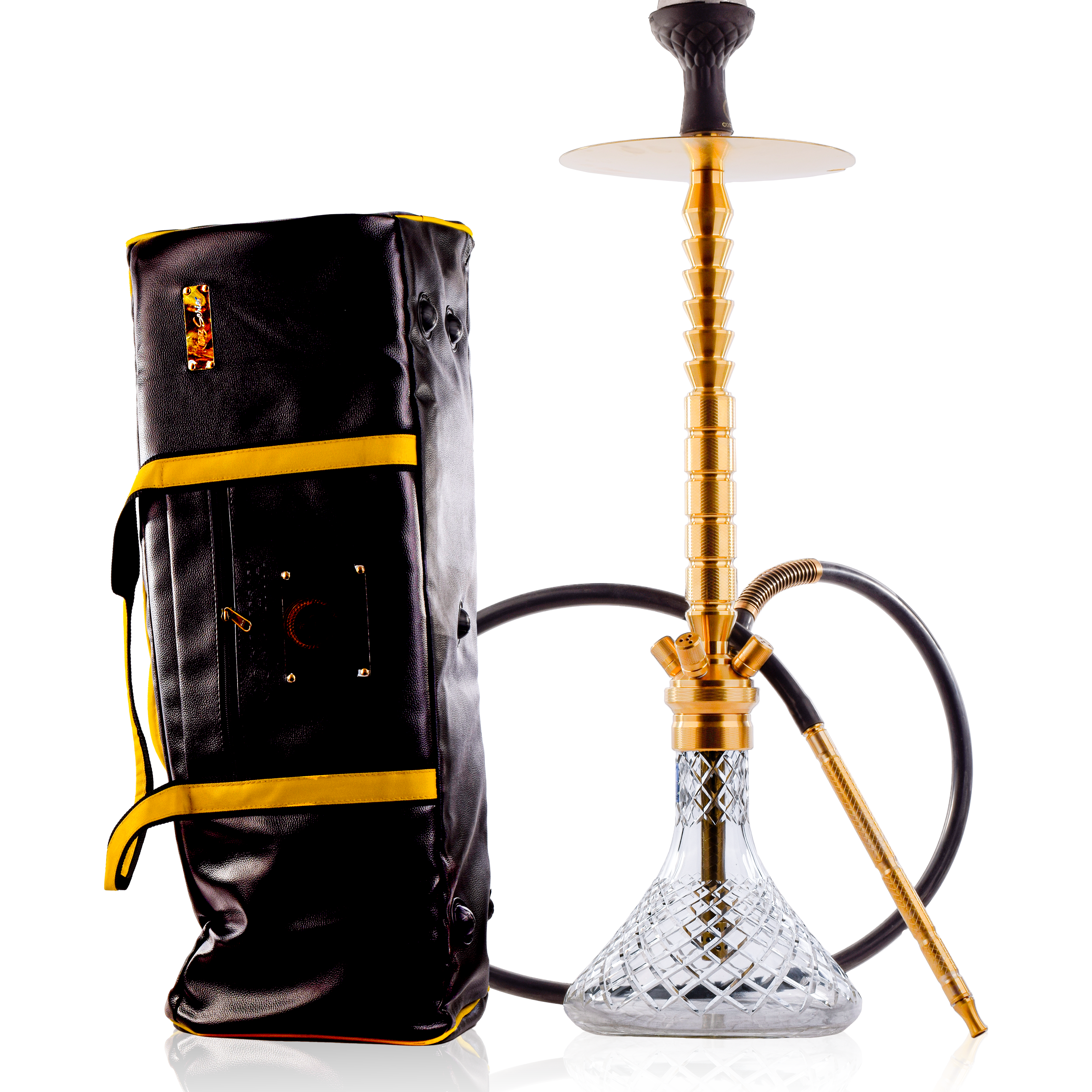 COCOYAYA King Series Heygan Hookah with Black Bag - Gold Stem & Transparent Base