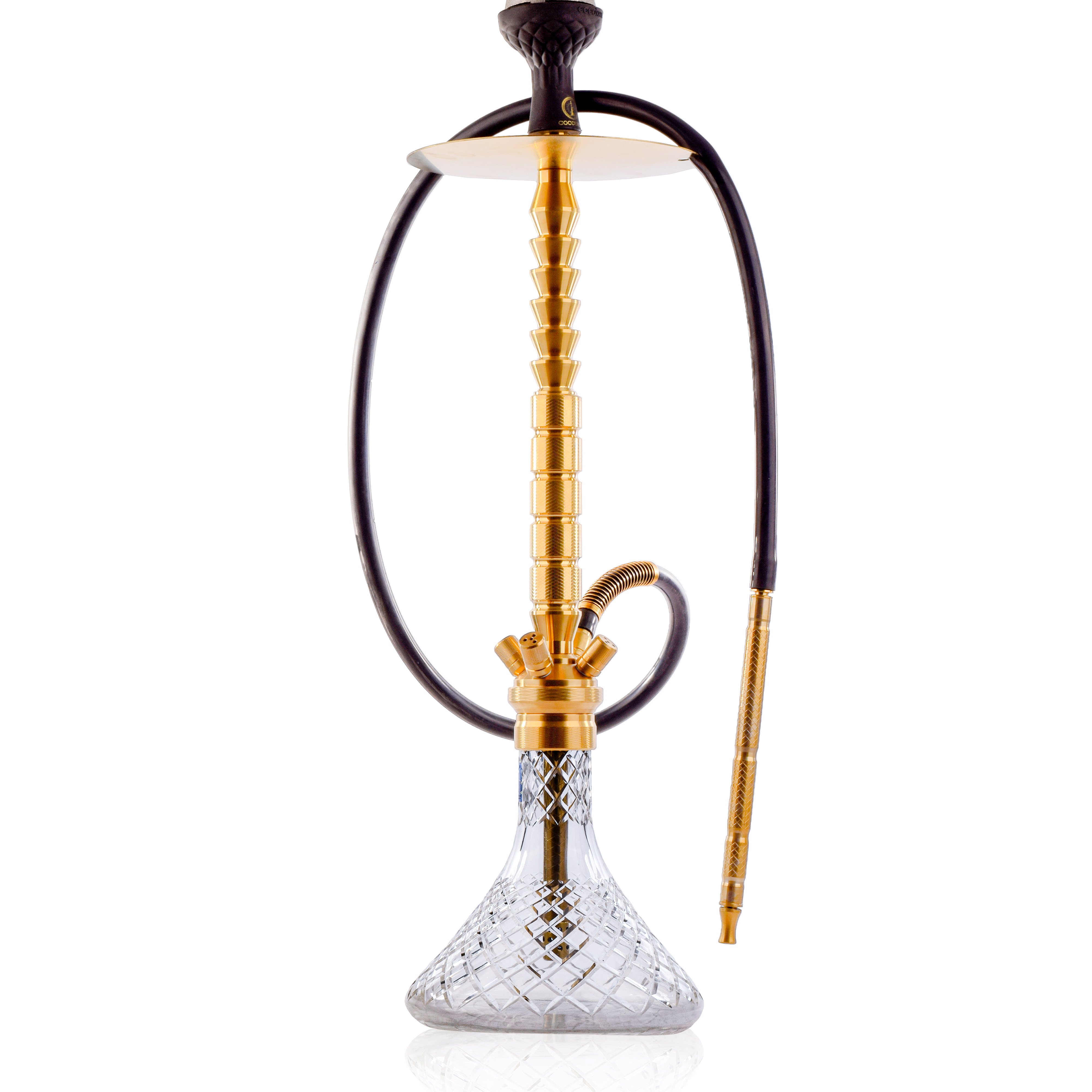 COCOYAYA King Series Heygan Hookah with Black Bag - Gold Stem & Transparent Base