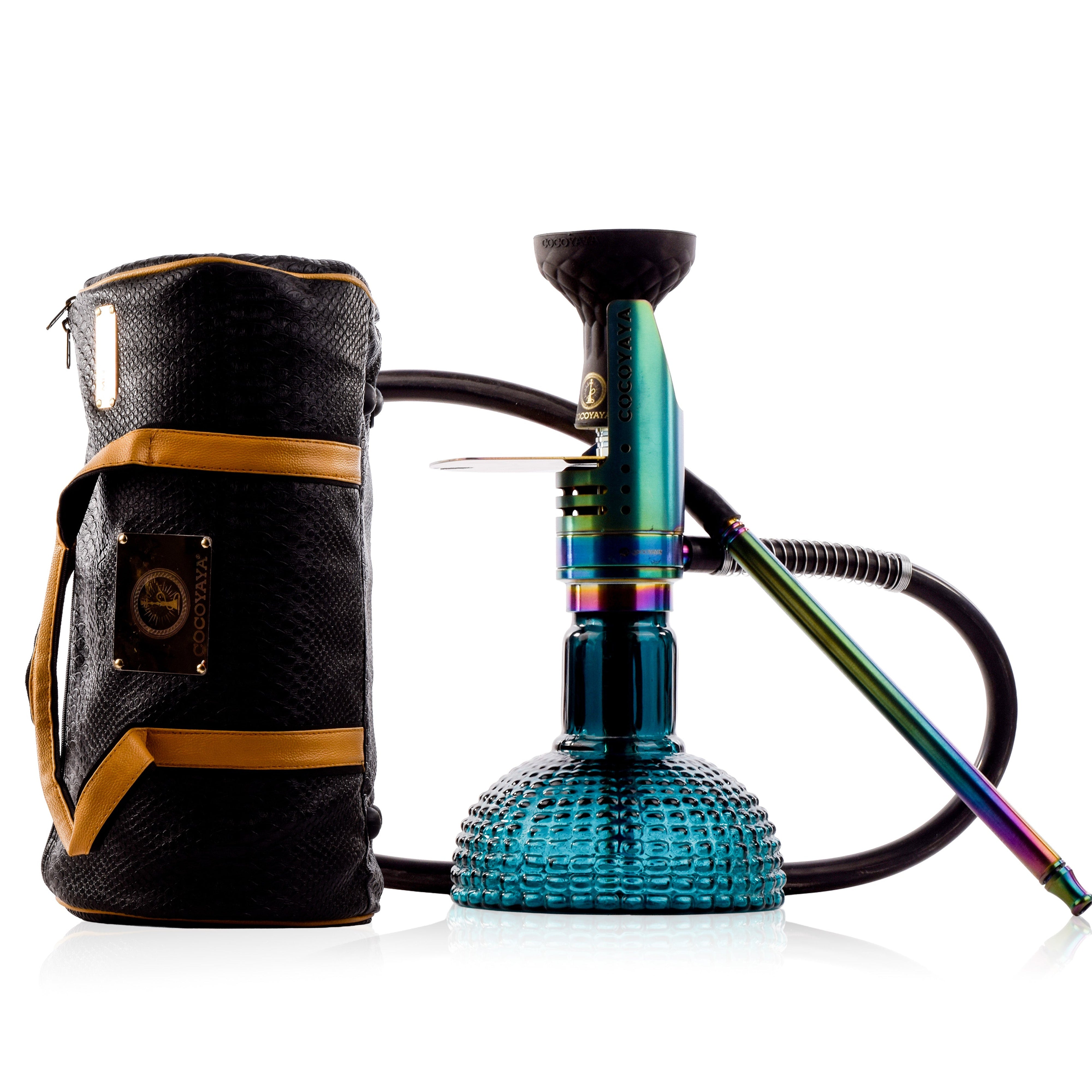COCOYAYA Mini Ferro Hookah with Black Bag - Rainbow Stem & Ocean Aura Base