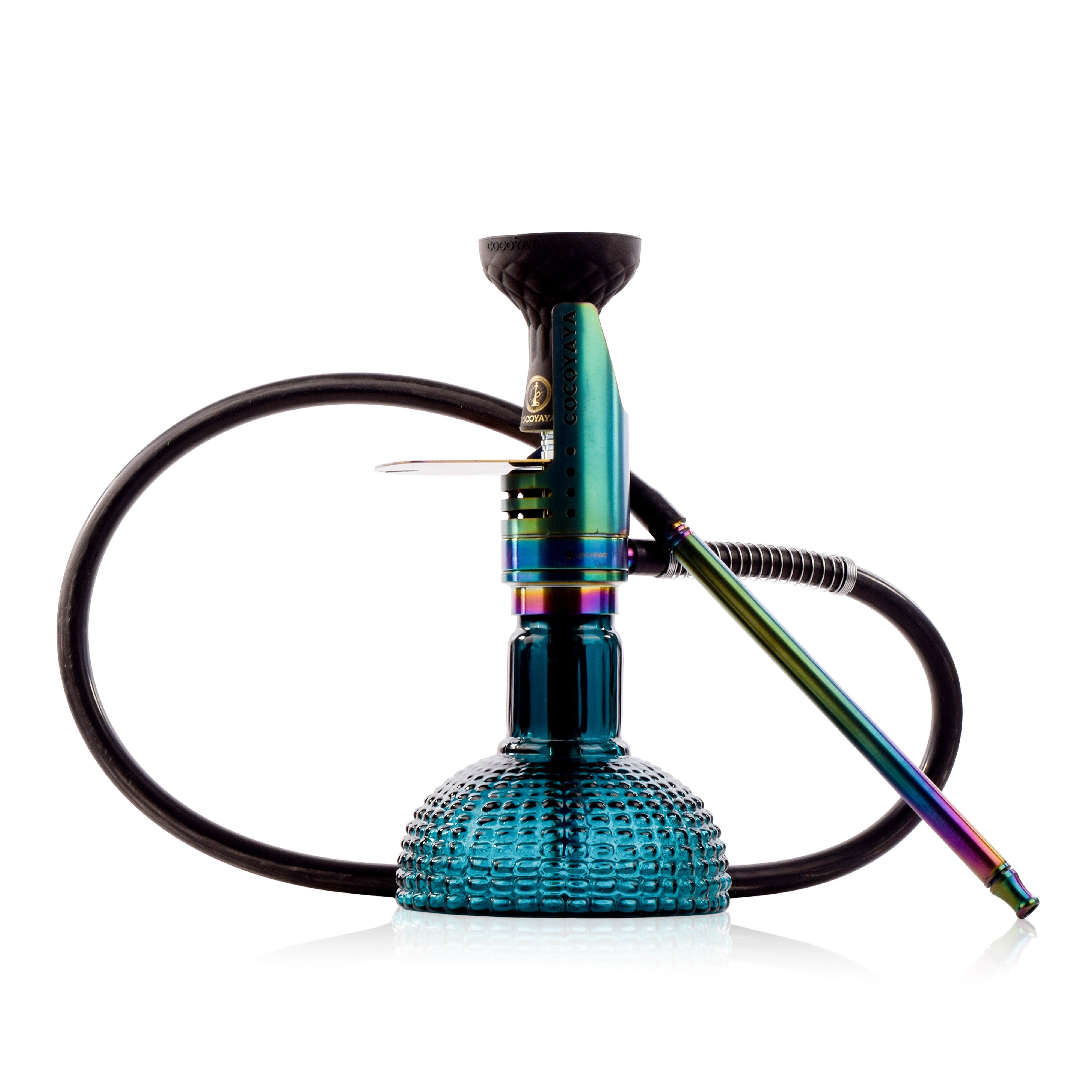 COCOYAYA Mini Ferro Hookah with Black Bag - Rainbow Stem & Ocean Aura Base
