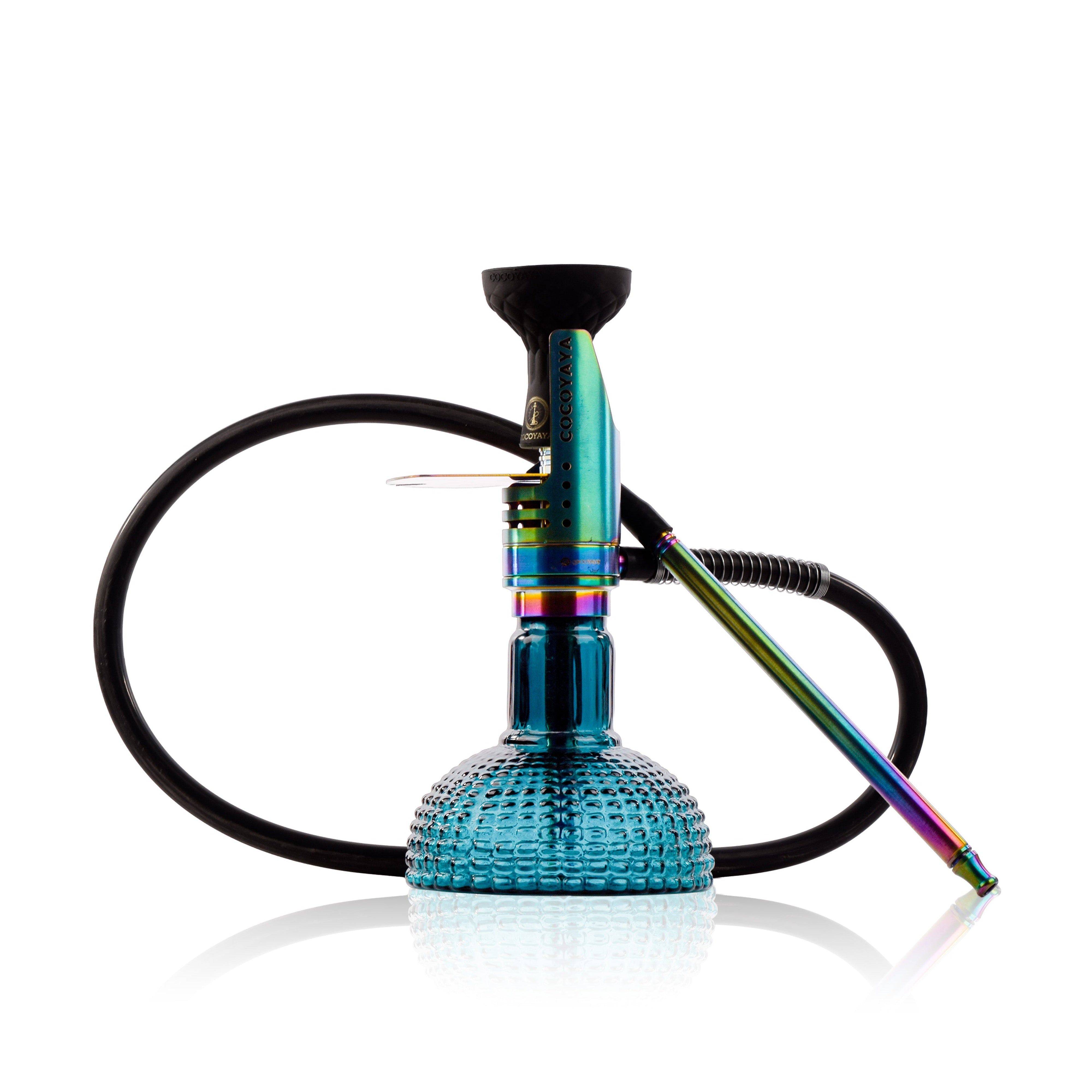 COCOYAYA Mini Ferro Hookah with Camel Bag - Rainbow Stem & Ocean Aura Base