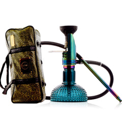 COCOYAYA Mini Ferro Hookah with Green Bag - Rainbow Stem & Ocean Aura Base