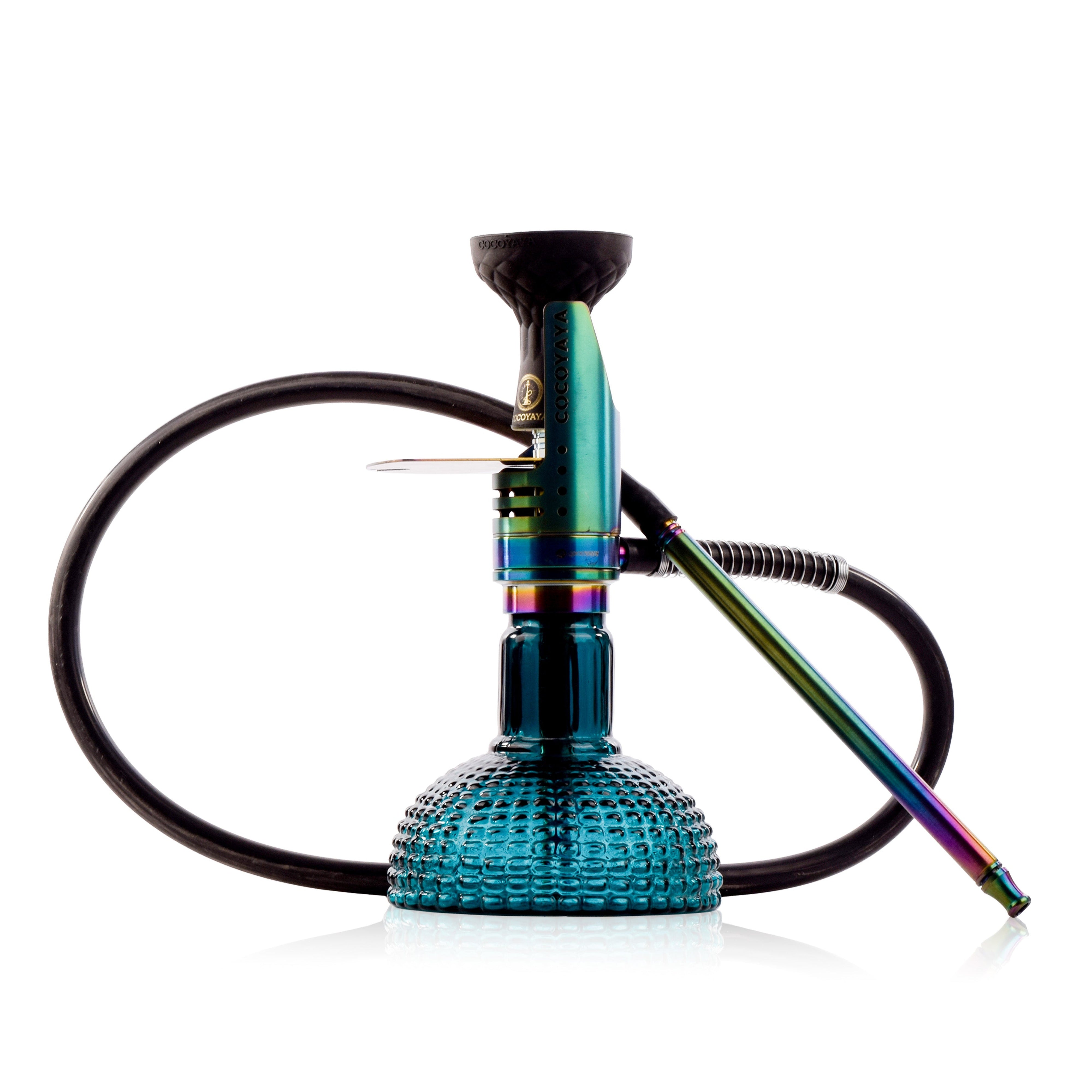 COCOYAYA Mini Ferro Hookah with Green Bag - Rainbow Stem & Ocean Aura Base