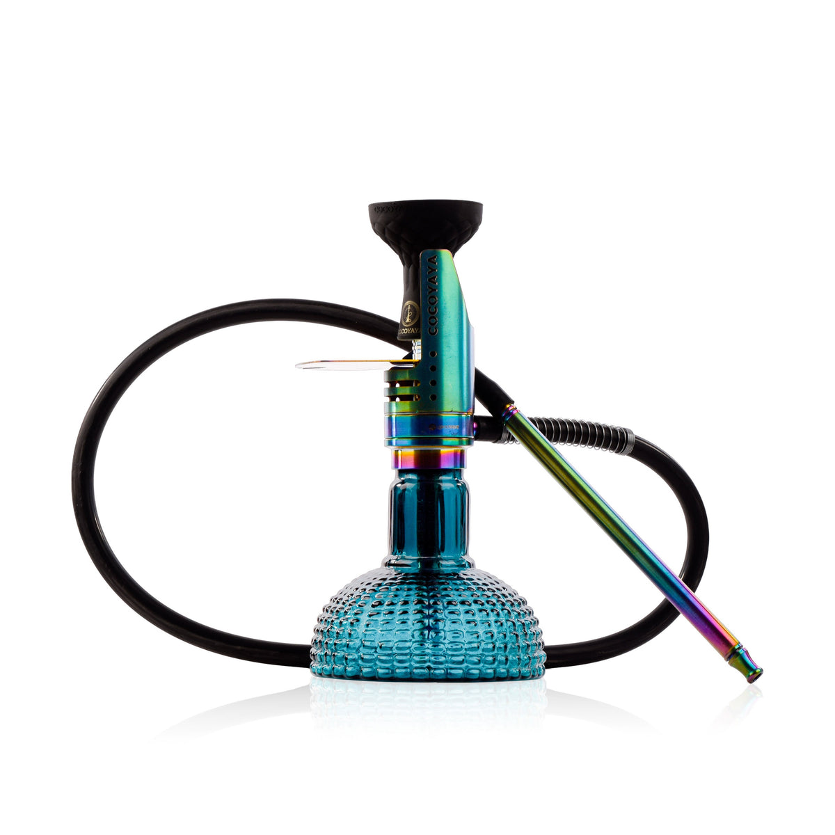 COCOYAYA Mini Ferro Hookah with Light Grey Bag - Rainbow Stem & Ocean Aura Base