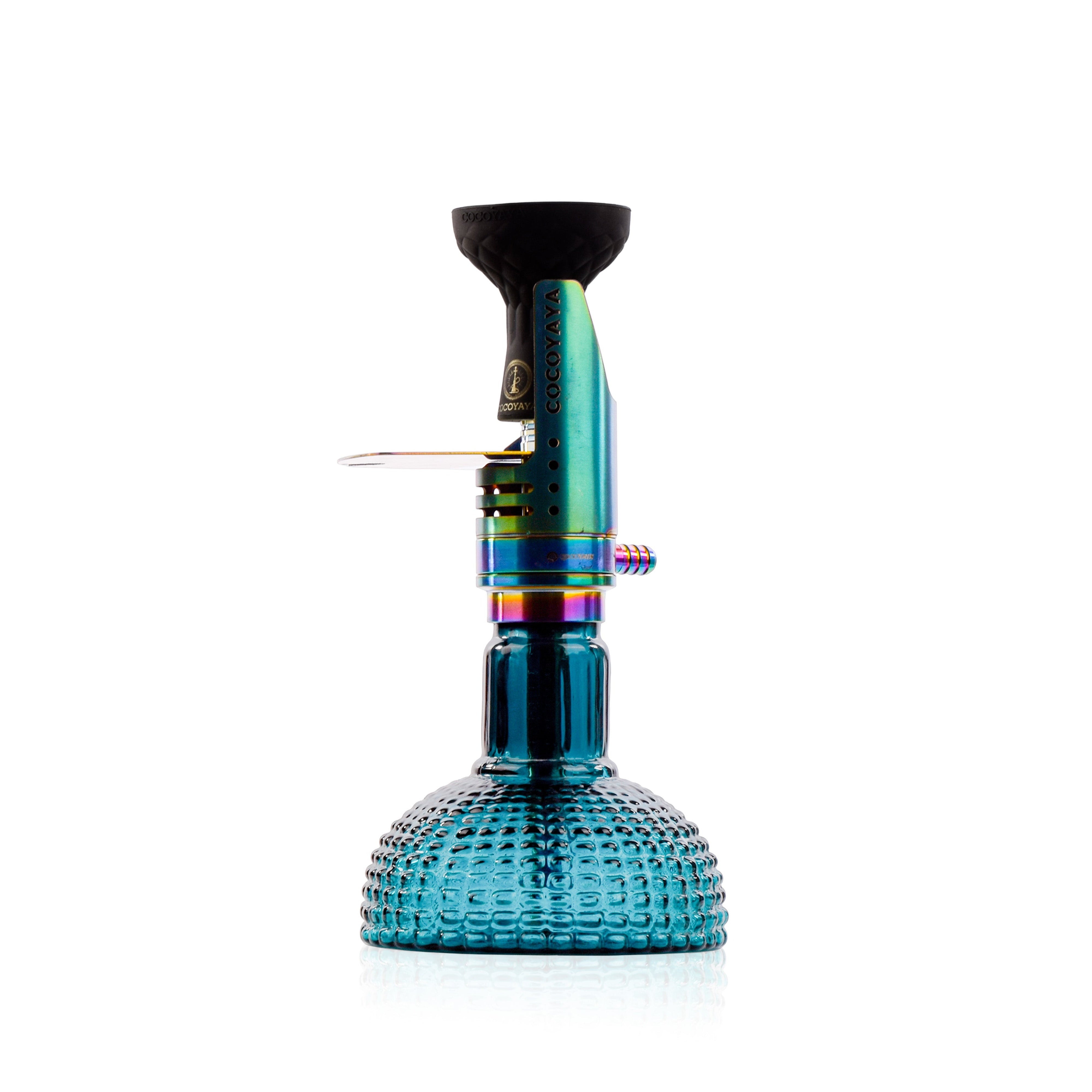 COCOYAYA Mini Ferro Hookah with Light Grey Bag - Rainbow Stem & Ocean Aura Base
