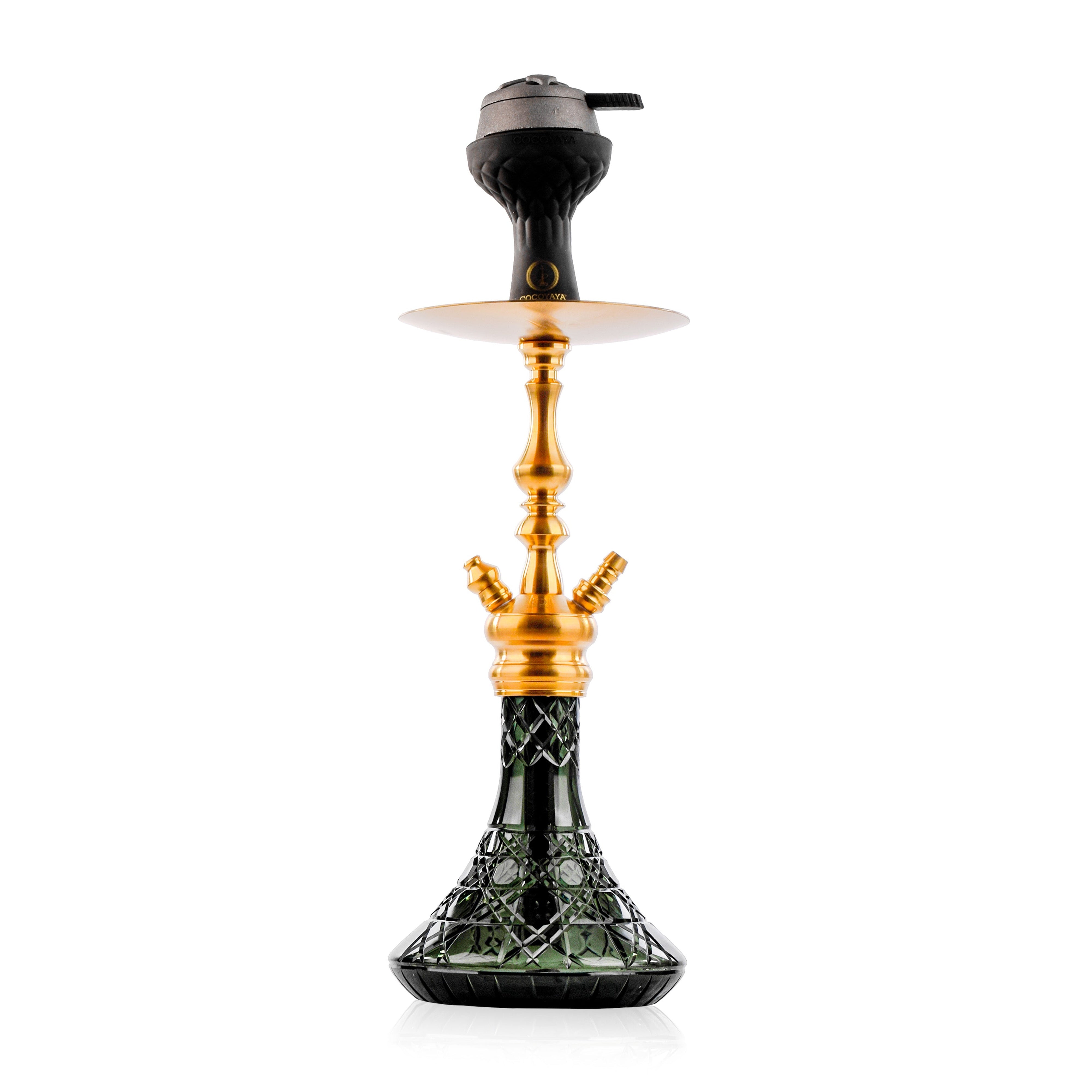 COCOYAYA Simba Hookah with Camel Bag - Gold Stem & Emerald Green Base